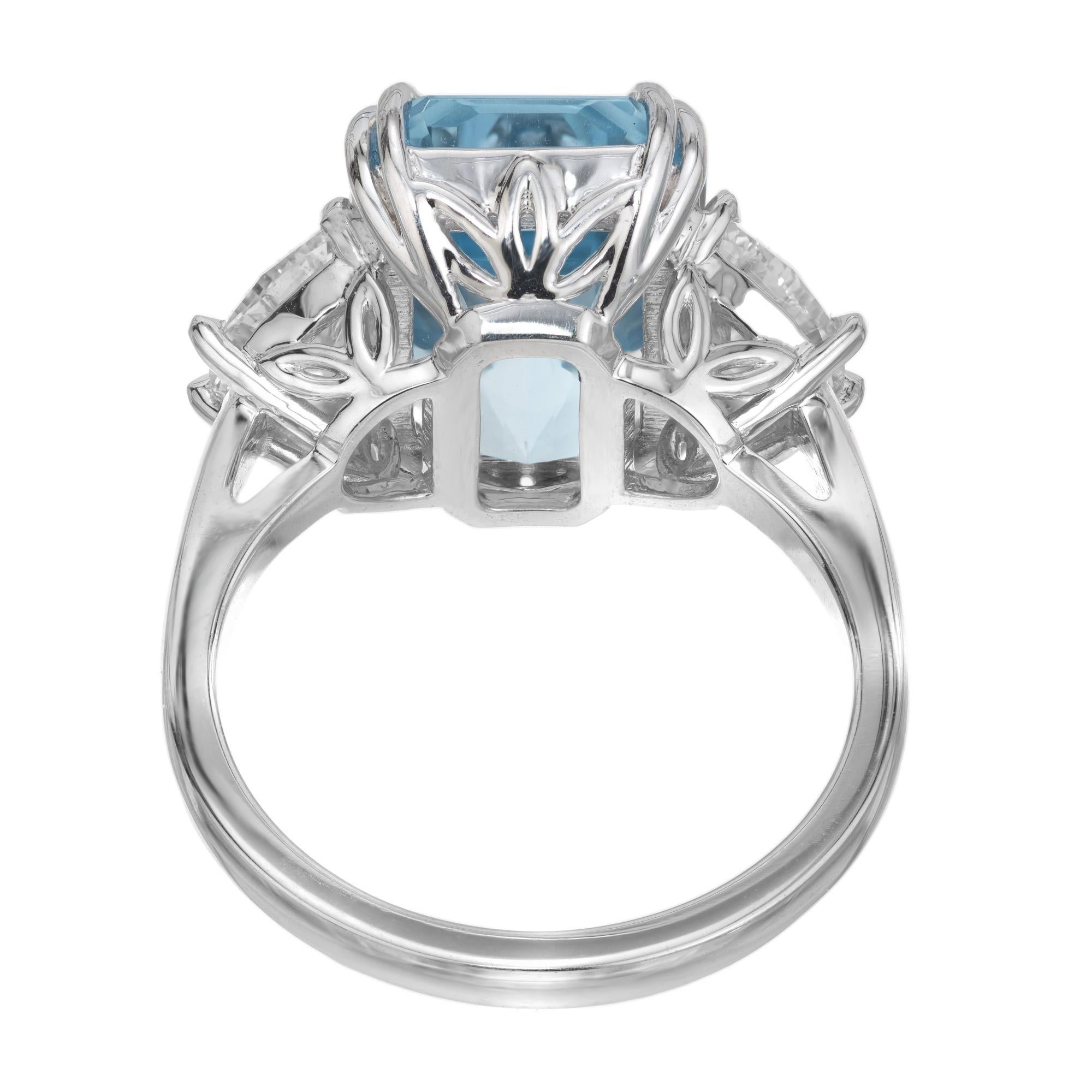 Women's  Peter Suchy 7.44 Carat Aqua Diamond Platinum Three-Stone Engagement Ring For Sale