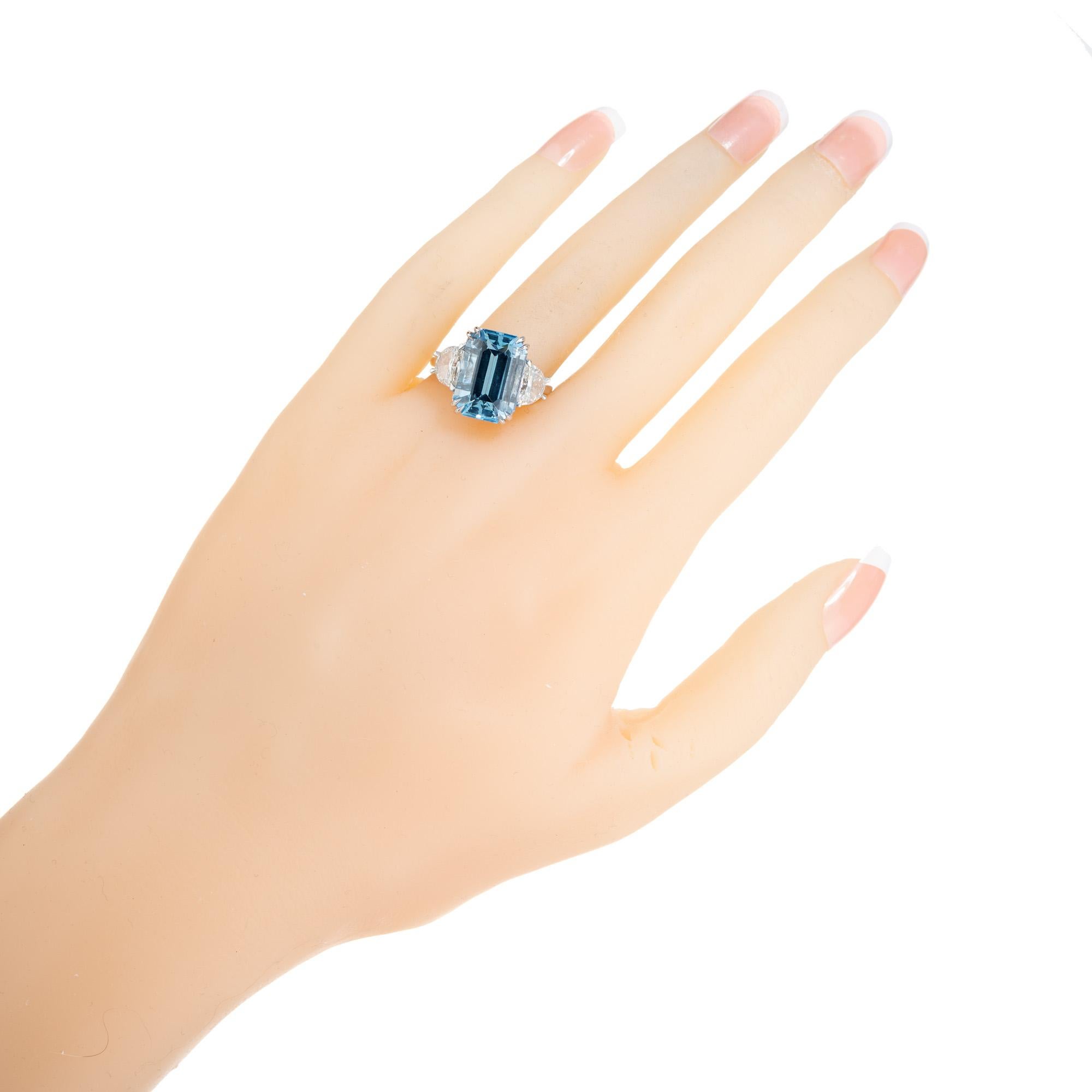 Peter Suchy 7.44 Carat Aqua Diamond Platinum Three-Stone Engagement Ring For Sale 2