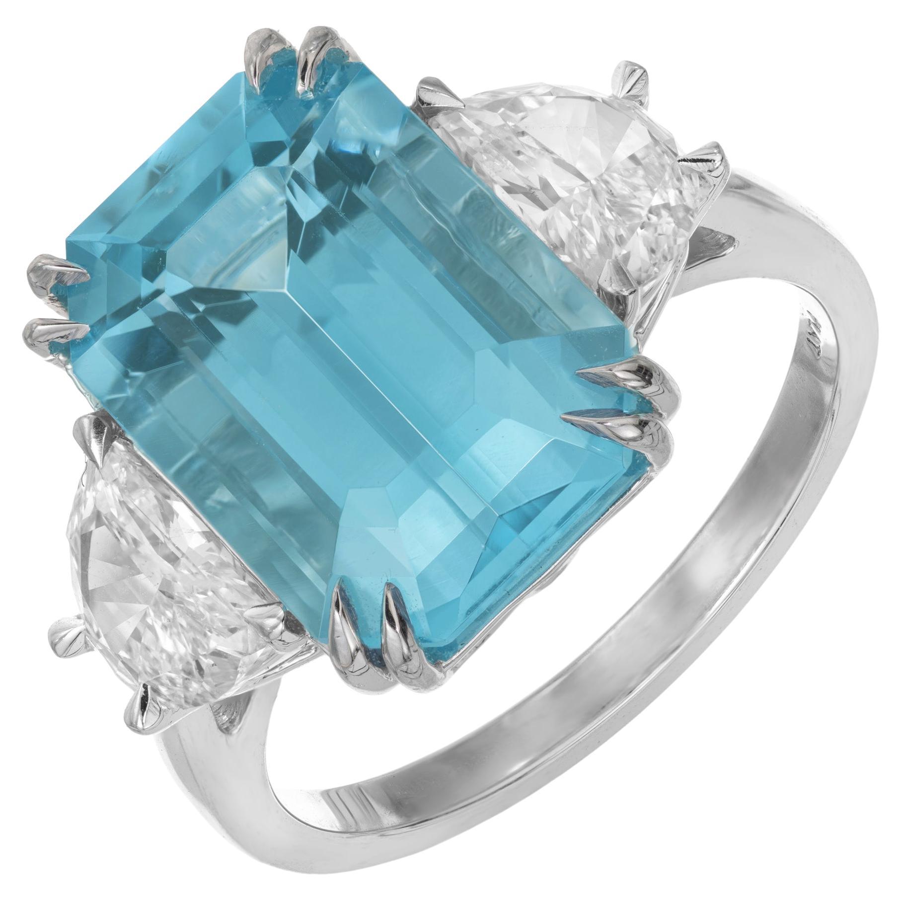  Peter Suchy 7.44 Carat Aqua Diamond Platinum Three-Stone Engagement Ring For Sale