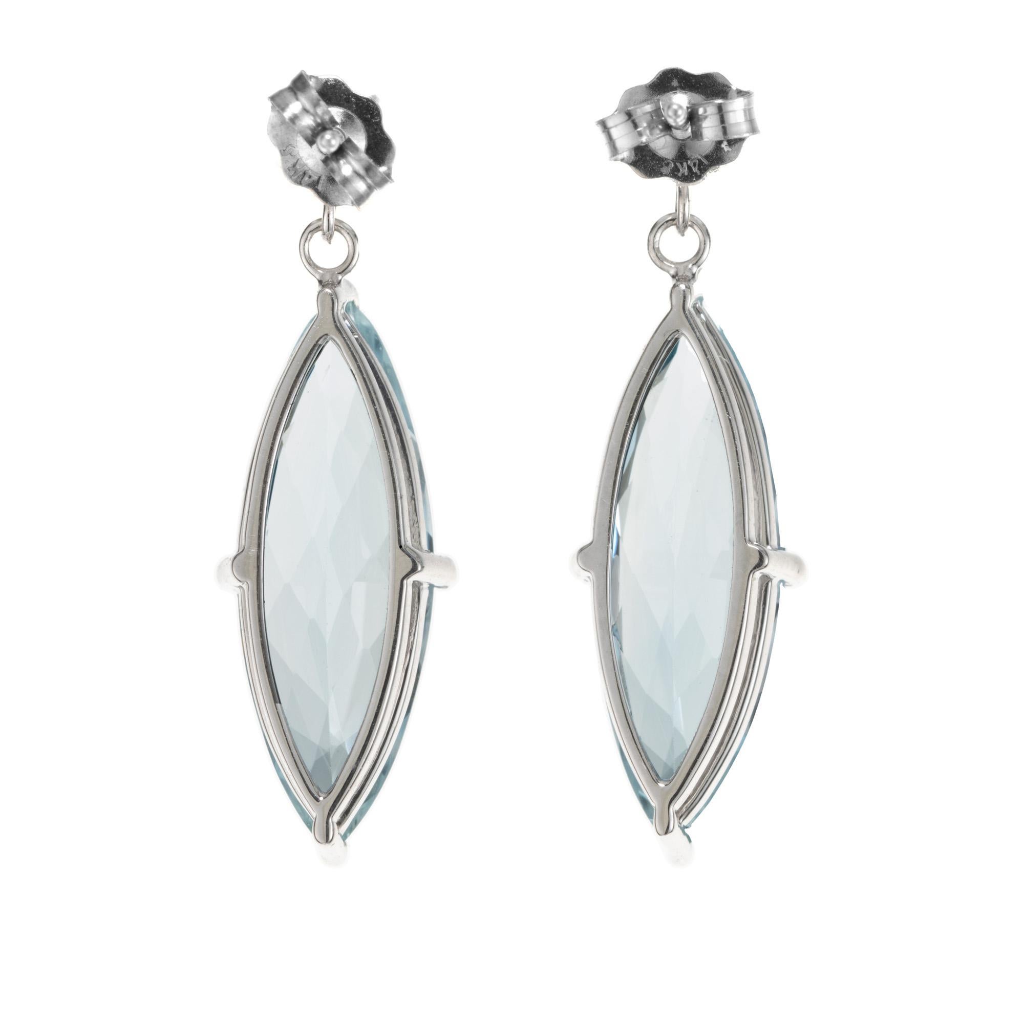 Marquise Cut Peter Suchy 7.49 Carat Aquamarine Diamond White Gold Dangle Earrings  For Sale