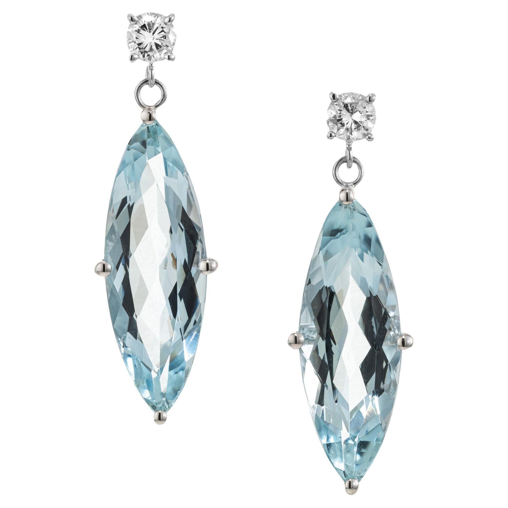 Peter Suchy 7.49 Carat Aquamarine Diamond White Gold Dangle Earrings  For Sale