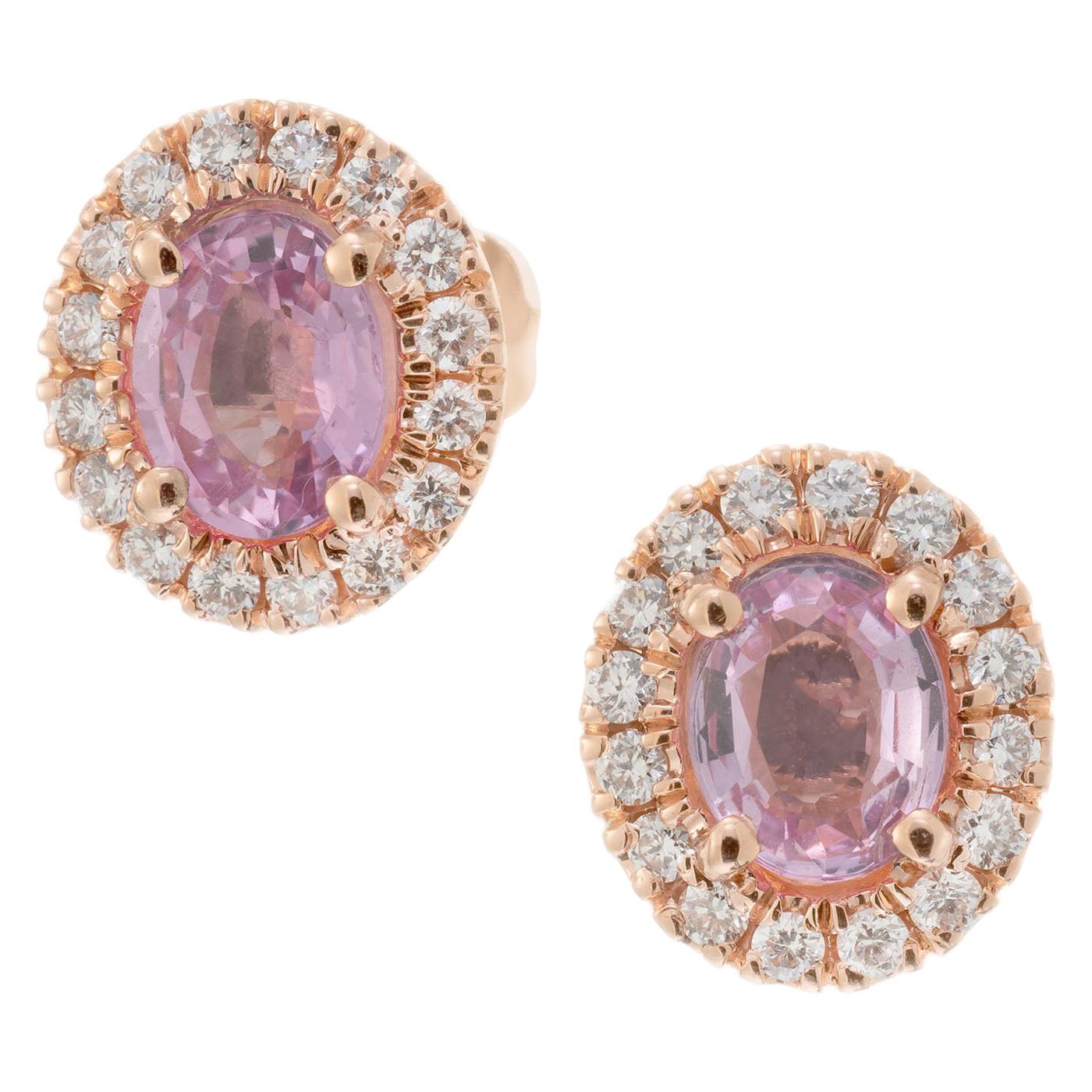 Peter Suchy .75 Carat Pink Sapphire Diamond Halo Rose Gold Stud Earrings