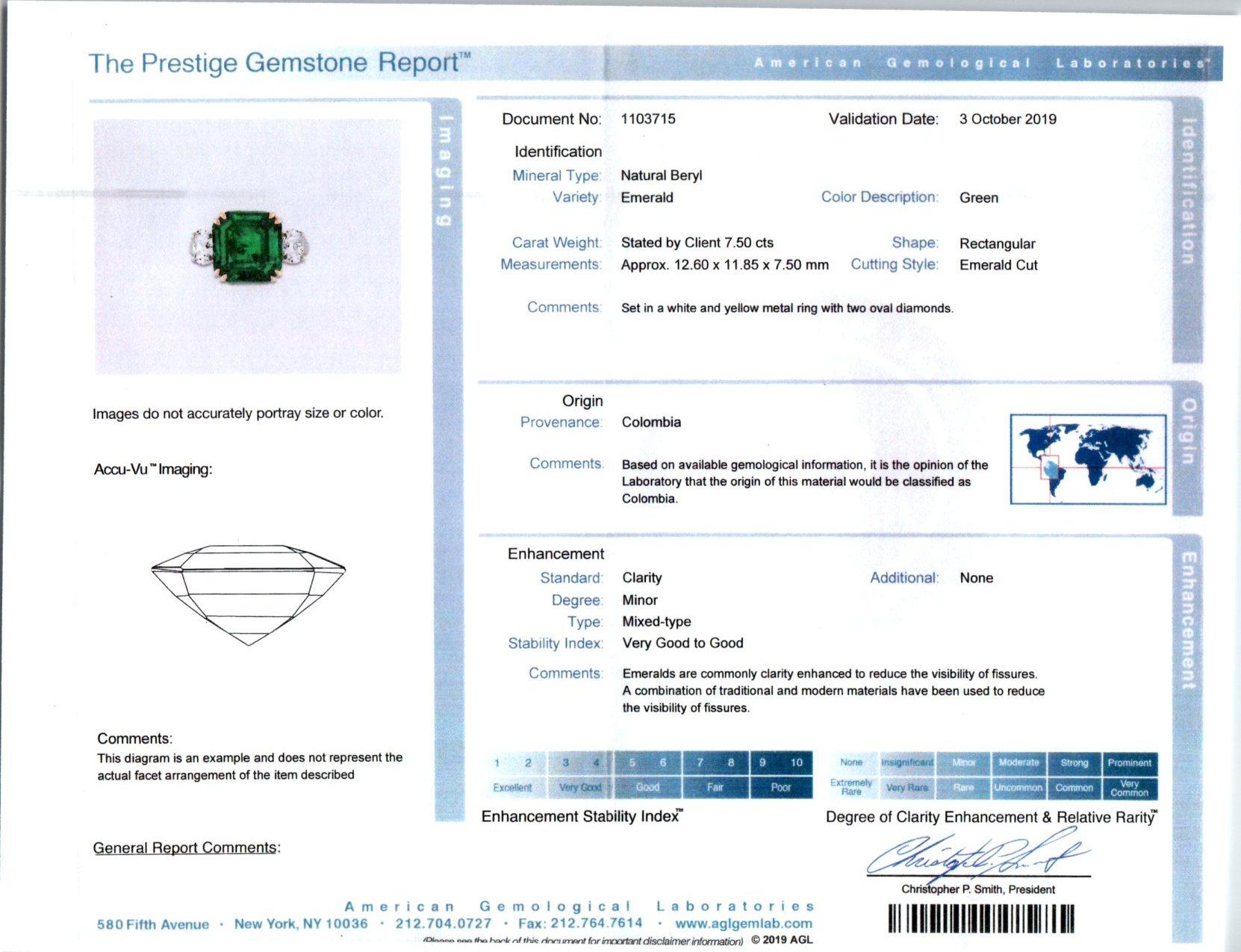 Peter Suchy 7.50 Carat Emerald Diamond Gold Platinum Engagement Ring In New Condition In Stamford, CT