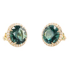 Peter Suchy Pendientes de oro amarillo con halo de diamantes y turmalina de 7,57 quilates