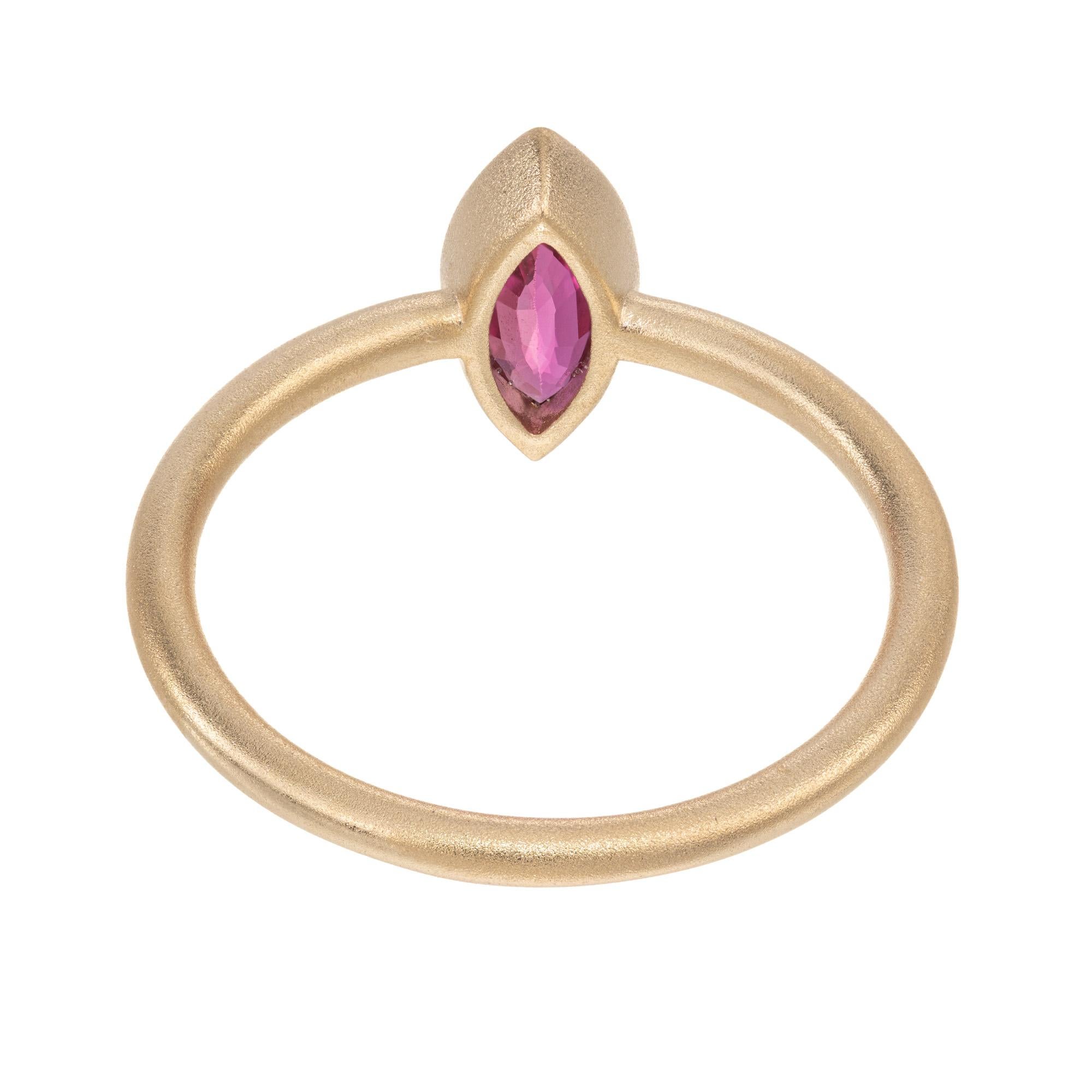 Women's Peter Suchy .76 Carat Marquise Ruby Yellow Gold Engagement Ring For Sale