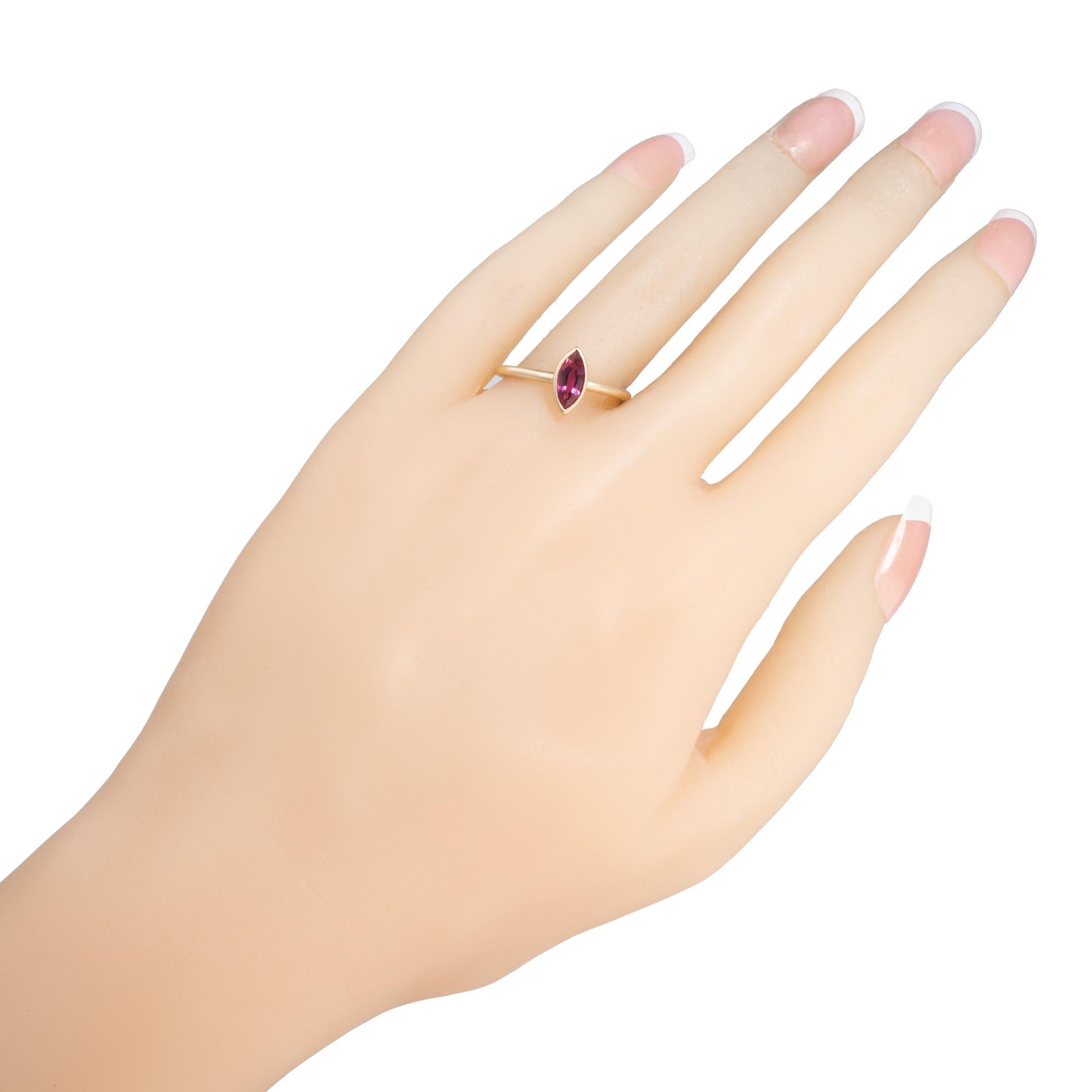 Peter Suchy .76 Carat Marquise Ruby Yellow Gold Engagement Ring For Sale 1