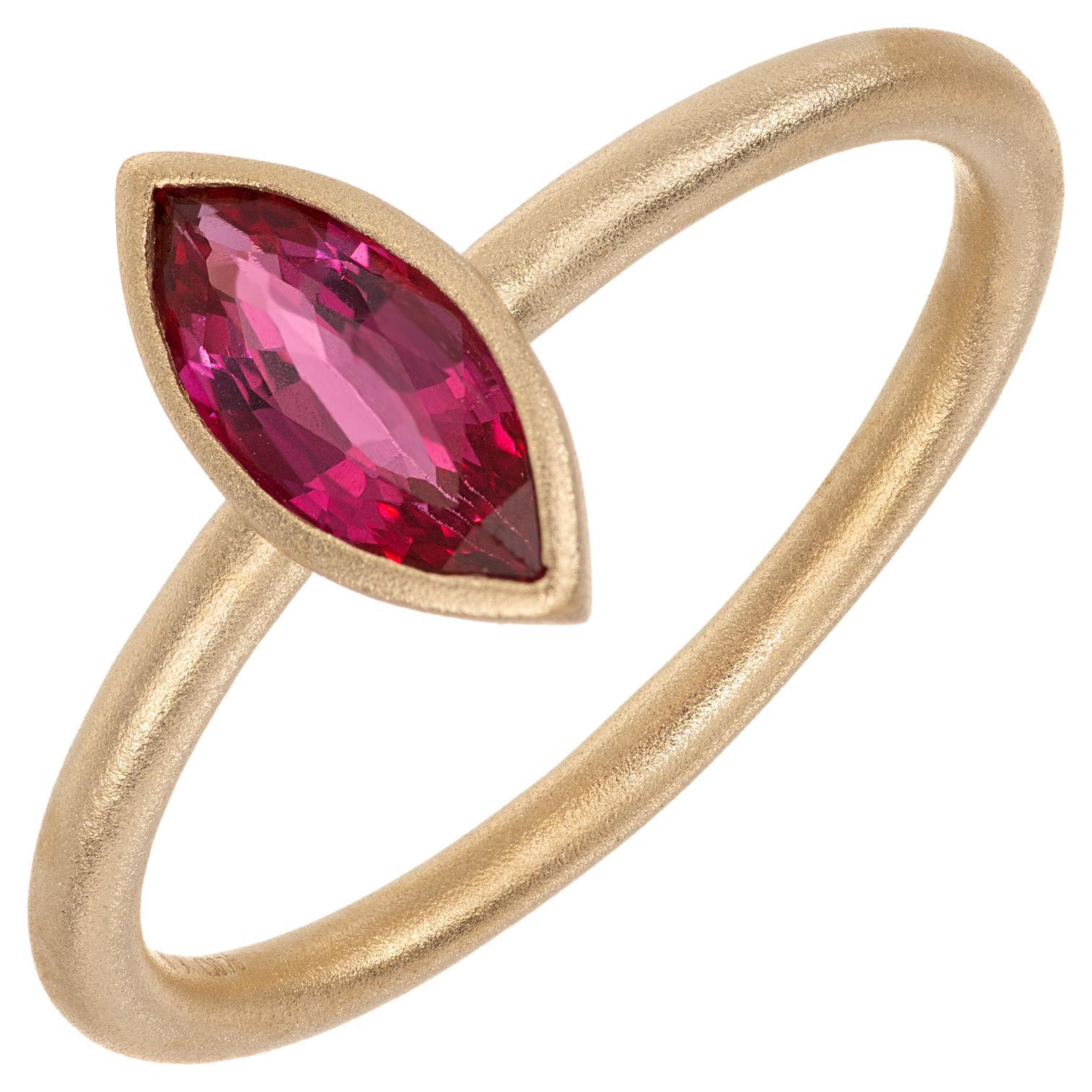 Peter Suchy .76 Carat Marquise Ruby Yellow Gold Engagement Ring For Sale