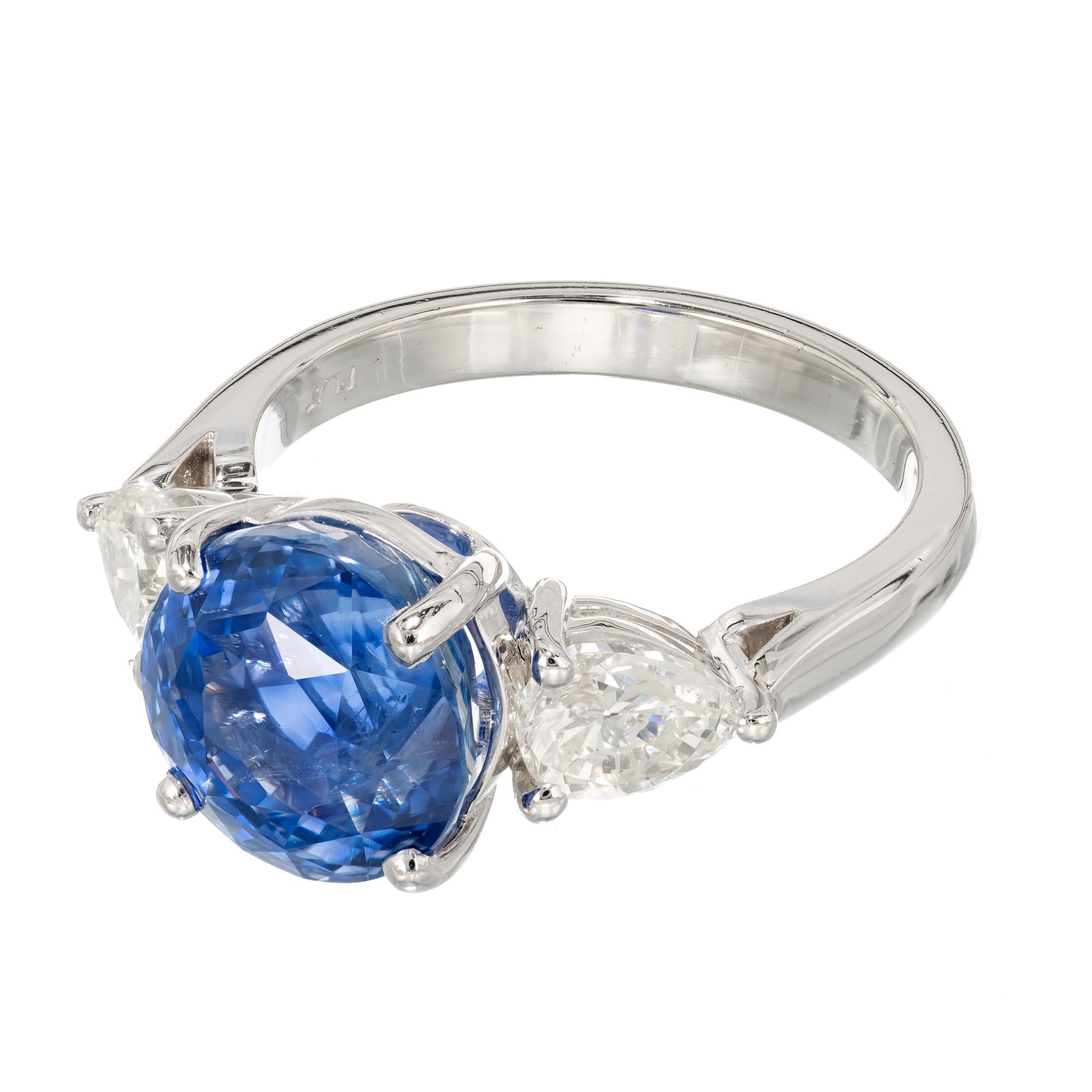 Women's Peter Suchy 7.61 Carat Sapphire Diamond Platinum Three-Stone Engagement Ring For Sale