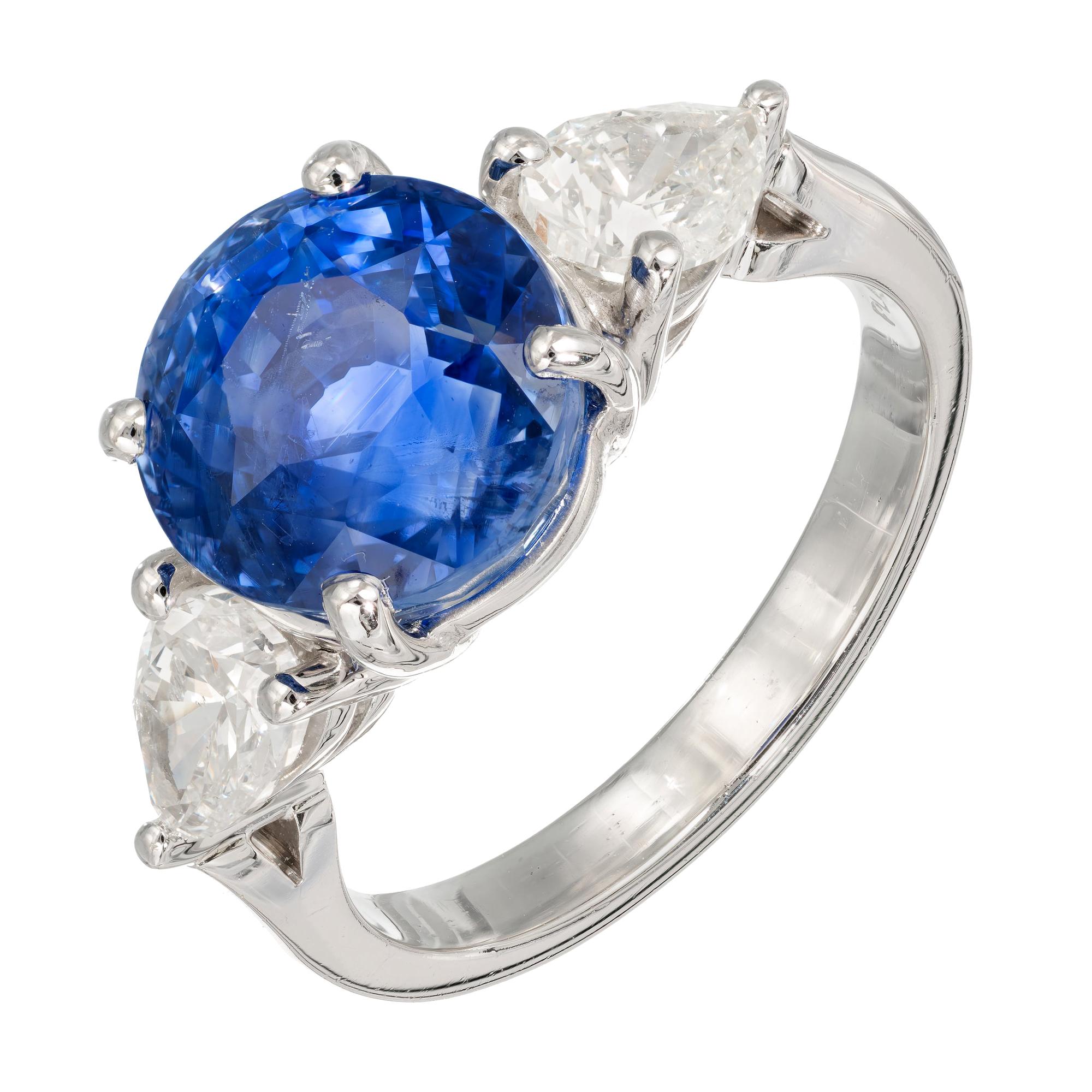 Peter Suchy 7.61 Carat Sapphire Diamond Platinum Three-Stone Engagement Ring For Sale