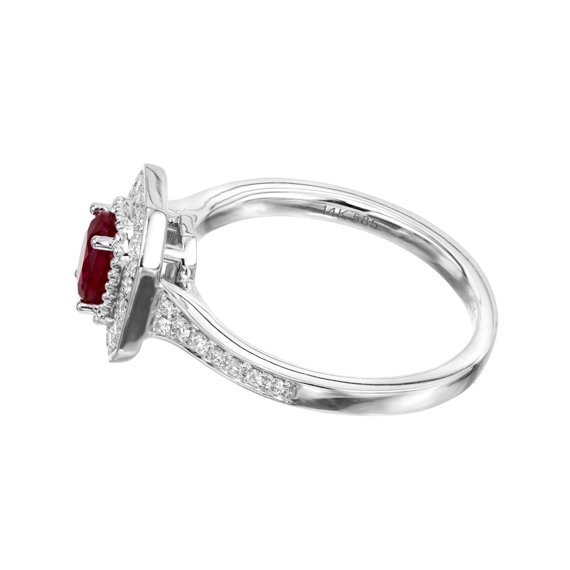Peter Suchy .77 Carat Oval Ruby Diamond Halo White Gold Engagement Ring  In New Condition For Sale In Stamford, CT