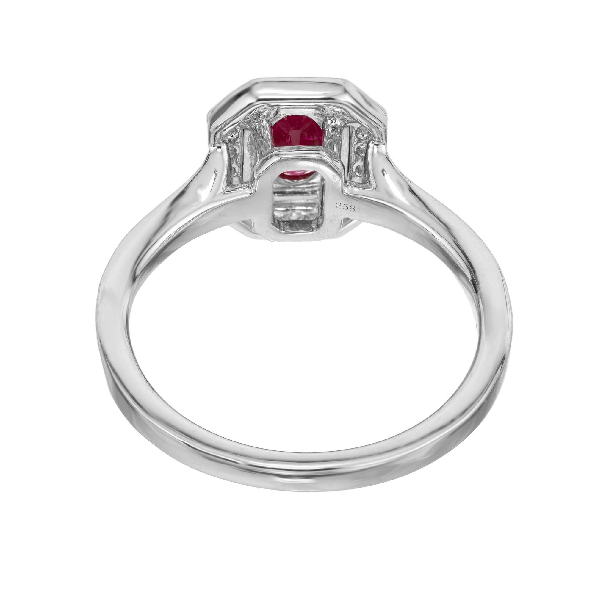 Women's Peter Suchy .77 Carat Oval Ruby Diamond Halo White Gold Engagement Ring  For Sale