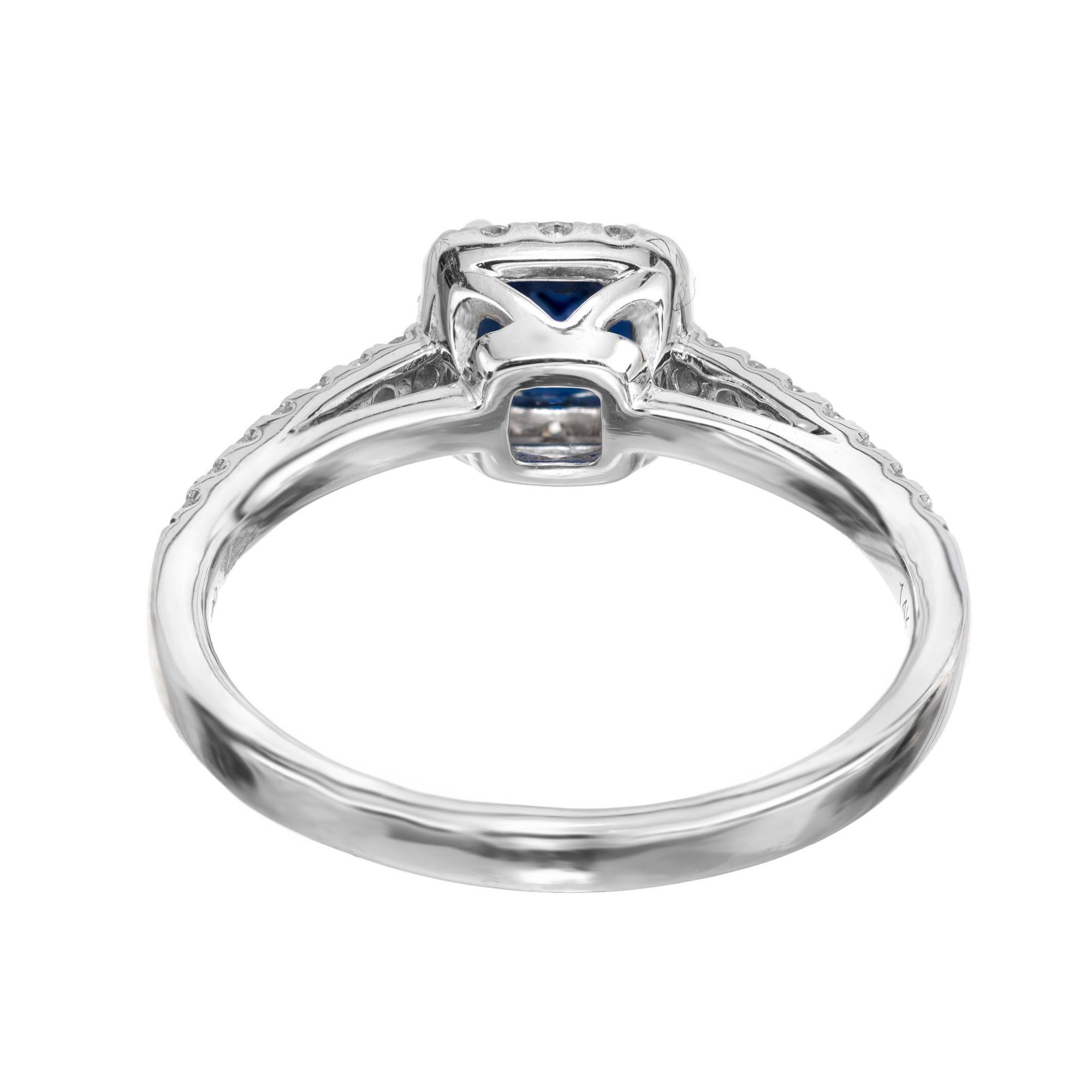 Women's Peter Suchy .77 Carat Sapphire Diamond White Gold Halo Engagement Ring  For Sale