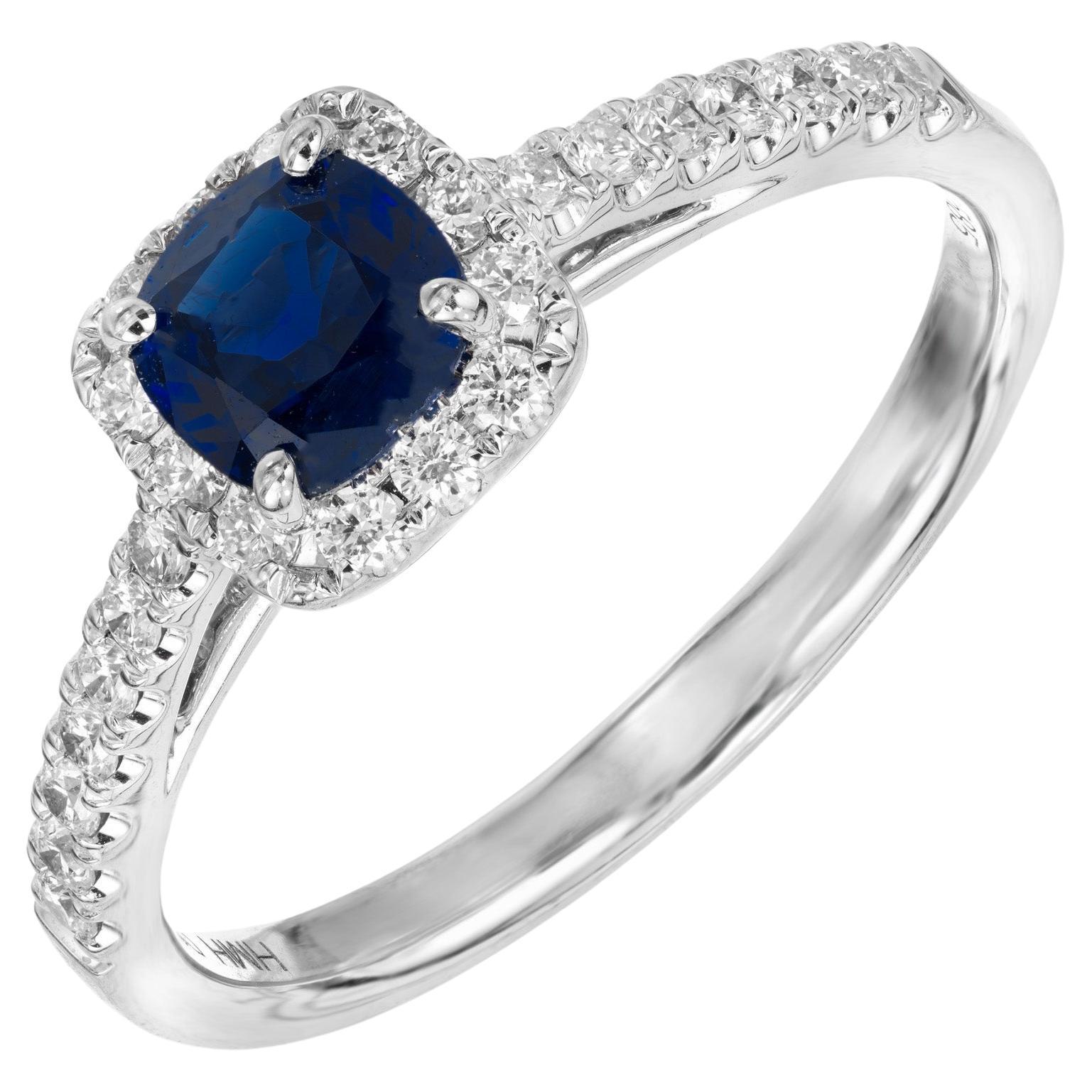 Peter Suchy .77 Carat Sapphire Diamond White Gold Halo Engagement Ring  For Sale