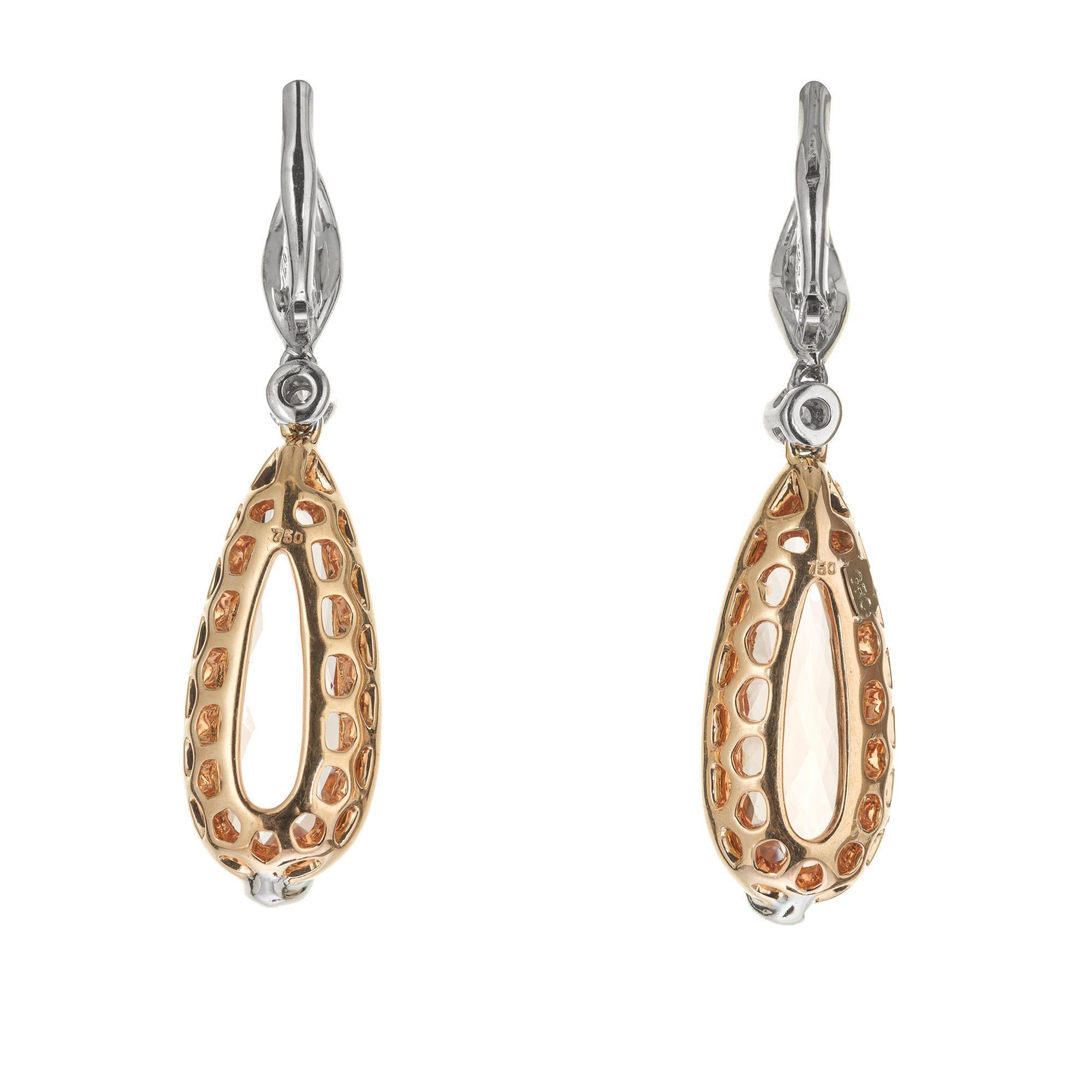 Pear Cut Peter Suchy 7.87 Carat Pink Morganite Diamond Rose White Gold Dangle Earrings For Sale