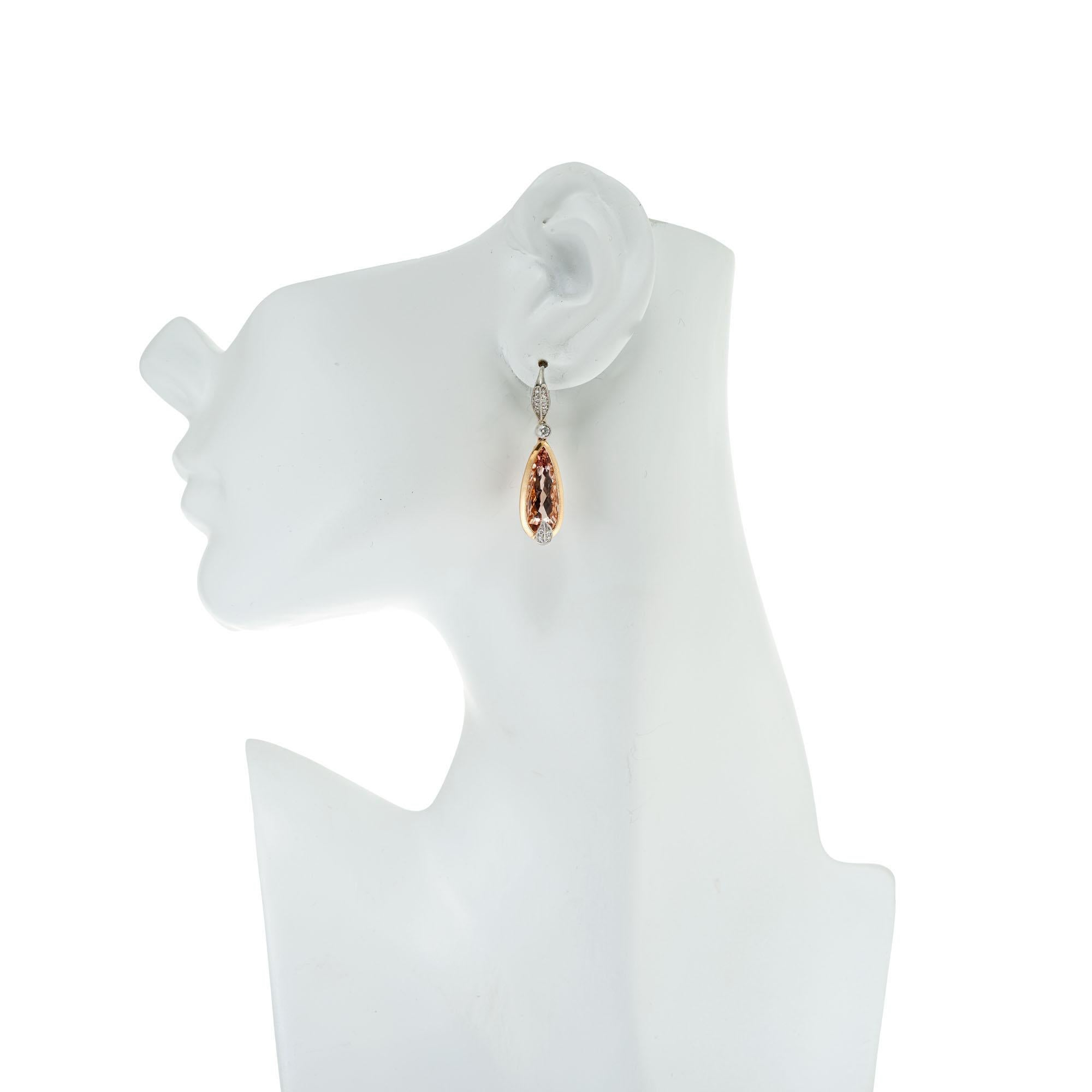Women's Peter Suchy 7.87 Carat Pink Morganite Diamond Rose White Gold Dangle Earrings For Sale