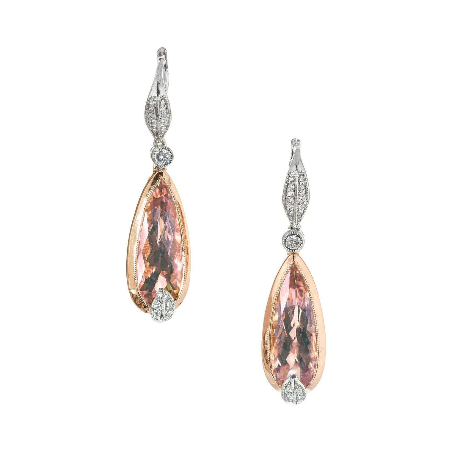 Peter Suchy 7.87 Carat Pink Morganite Diamond Rose White Gold Dangle Earrings