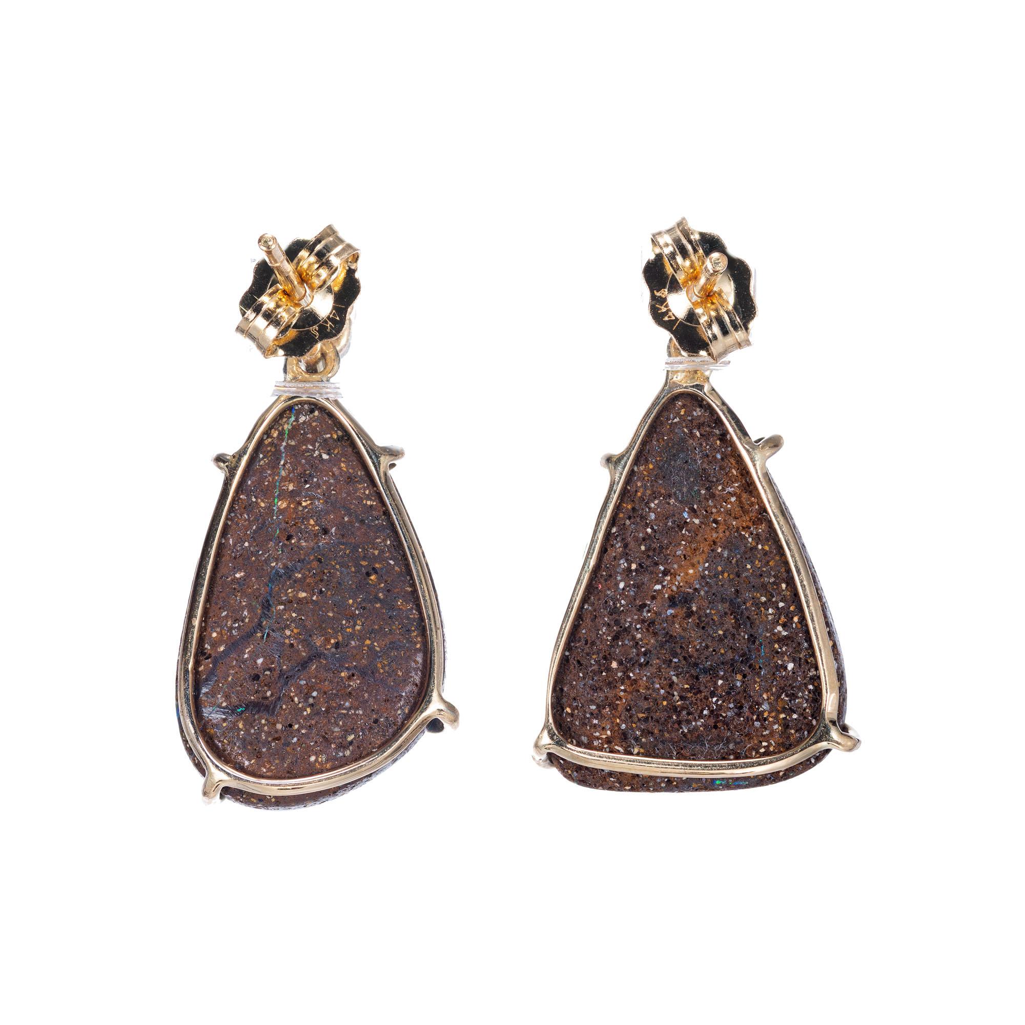 Round Cut Peter Suchy 7.95 Carat Opal Diamond Dangle Earrings For Sale