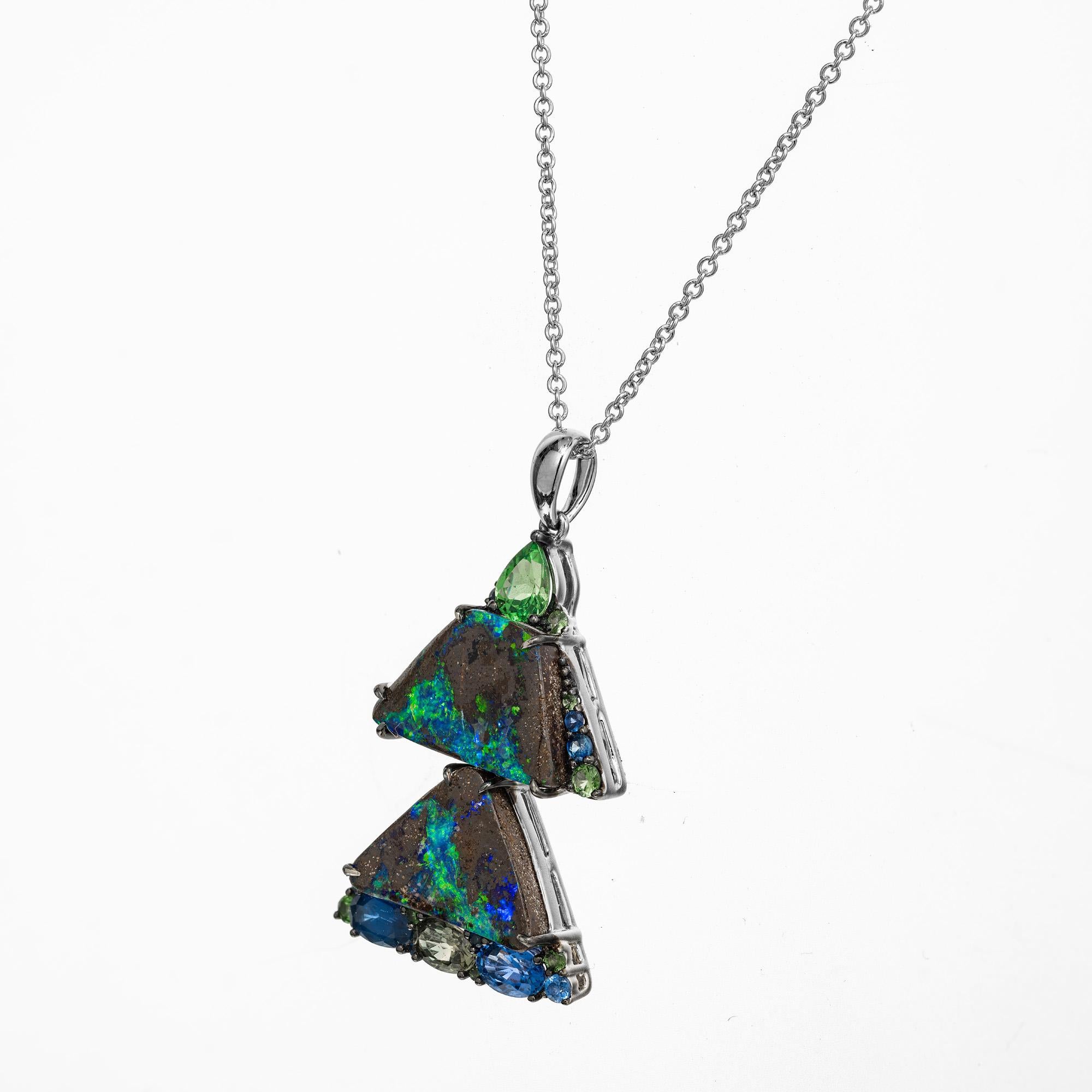 Peter Suchy 7.97 Carat Opal Sapphire Garnet White Gold Pendant Necklace In New Condition For Sale In Stamford, CT