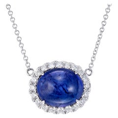 Peter Suchy 8.00 Carat Cabochon Tanzanite Diamond Halo Gold Pendant Necklace