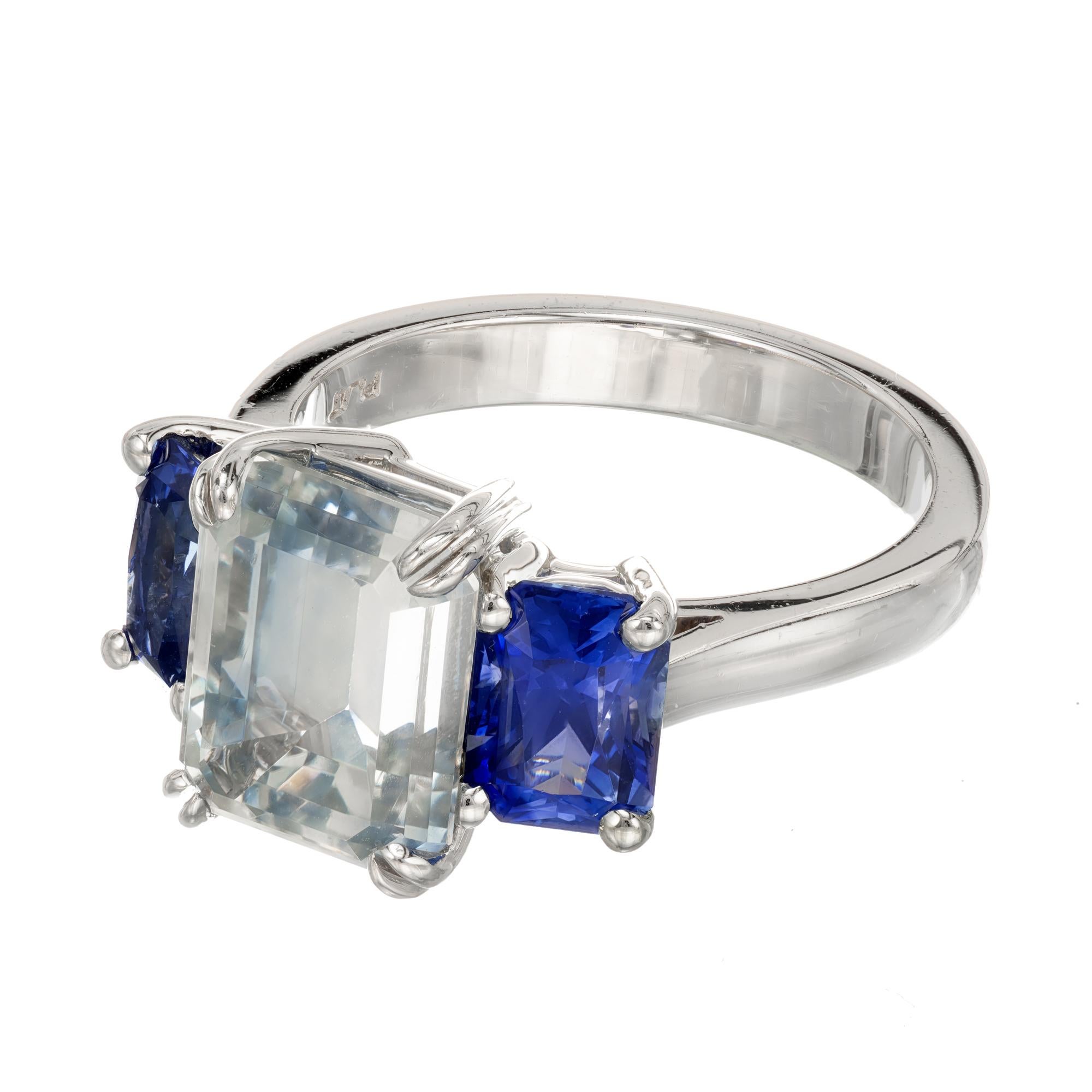 Peter Suchy 8.15 Carat Sapphire Three-Stone Platinum Engagement Ring In Excellent Condition For Sale In Stamford, CT