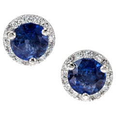 Peter Suchy Pendientes Halo Zafiro Diamante Oro Blanco 0,83 Quilates