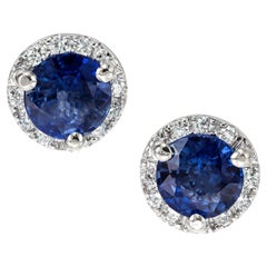 Peter Suchy .83 Carat Sapphire Diamond White Gold Halo Earrings