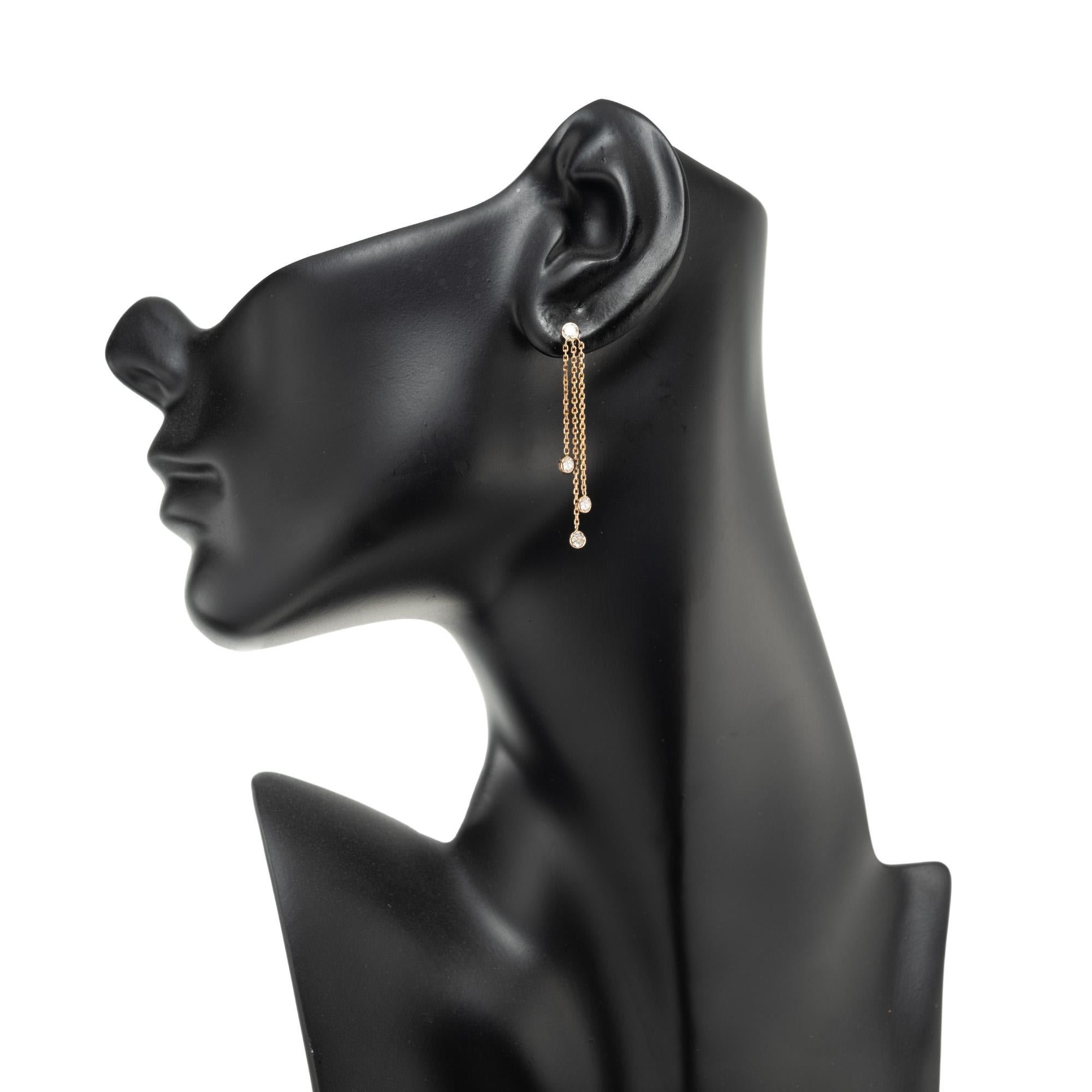Peter Suchy .85 Carat Diamond By The Yard Style Rose Gold Dangle Drop Earrings In Excellent Condition For Sale In Stamford, CT