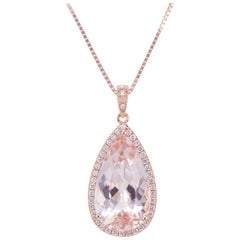 Peter Suchy 8.56 Carat Morganite Halo Diamond Rose Gold Pendant Necklace