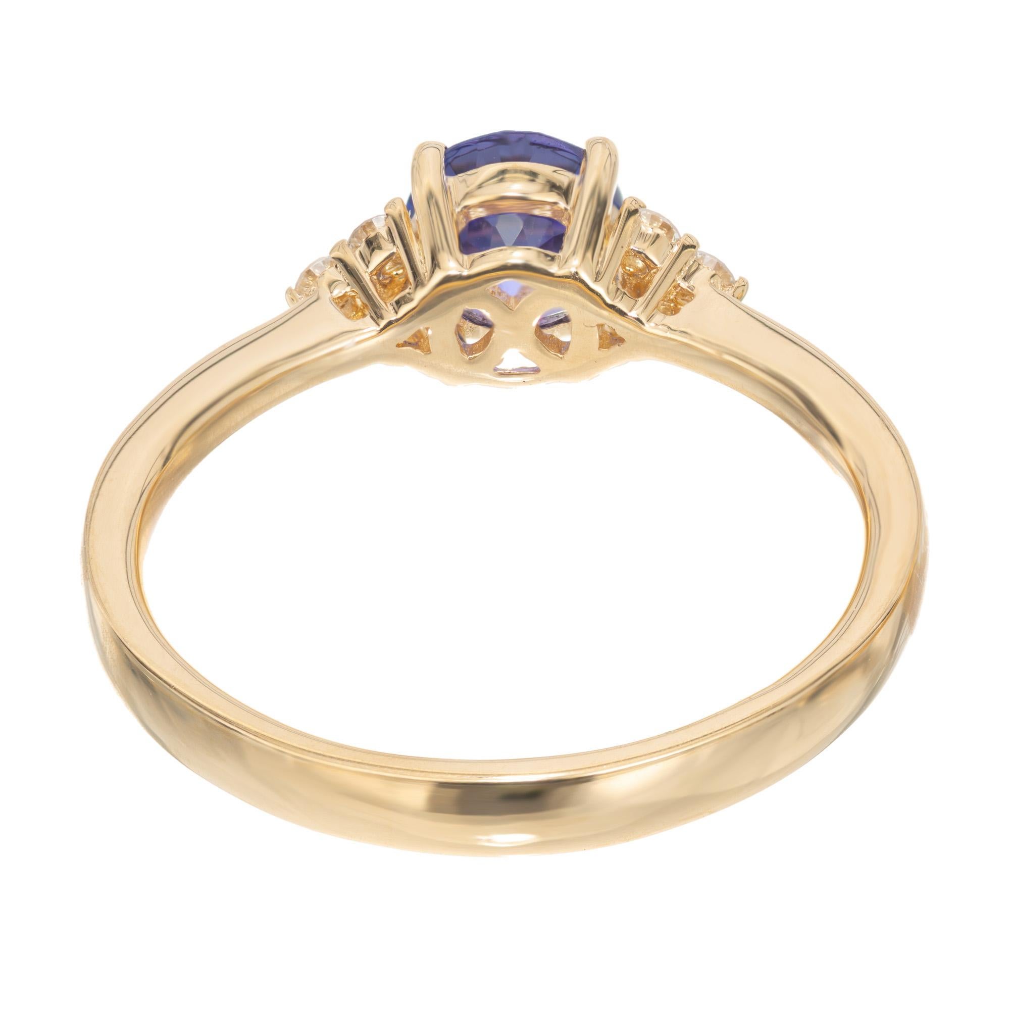 Women's Peter Suchy .88 Carat Round Tanzanite Diamond Yellow Gold Engagement Ring