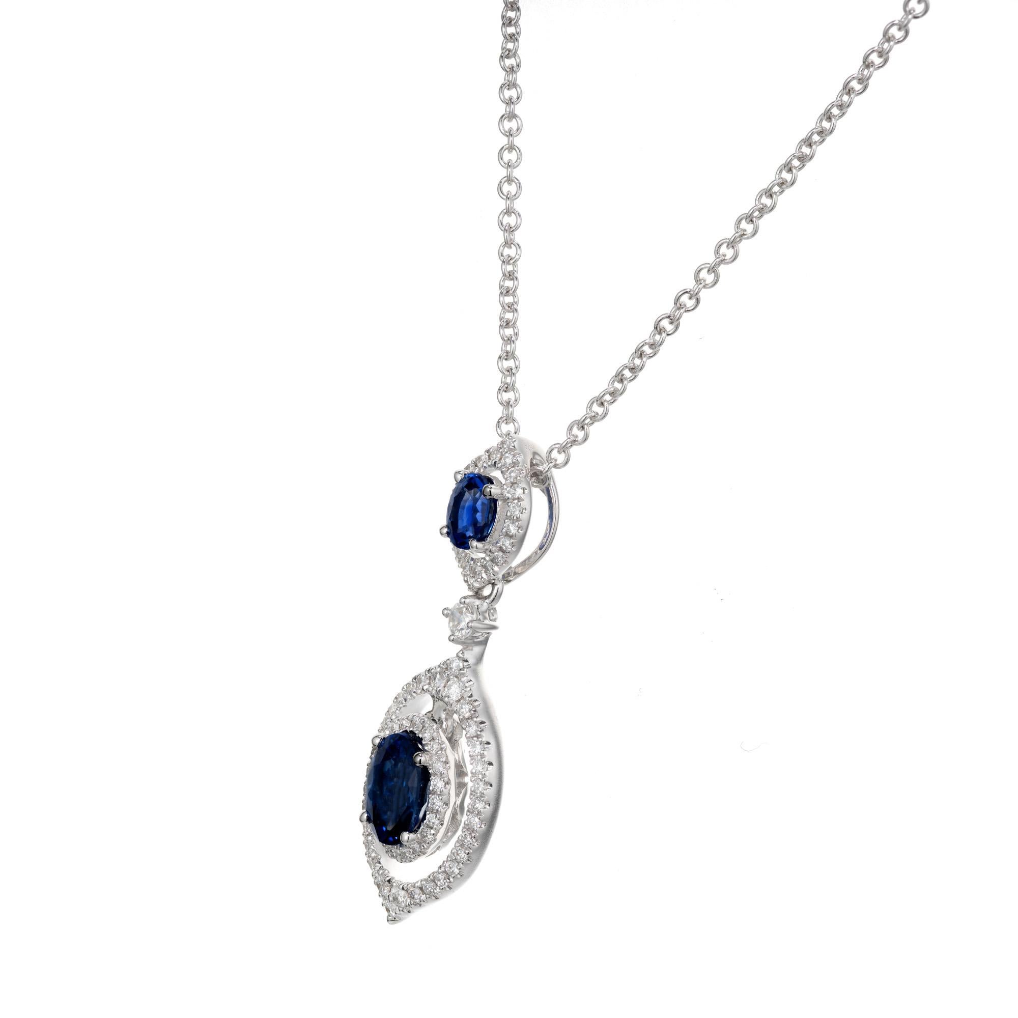 Oval Cut Peter Suchy .88 Carat Sapphire Diamond White Gold Halo Pendant Necklace For Sale