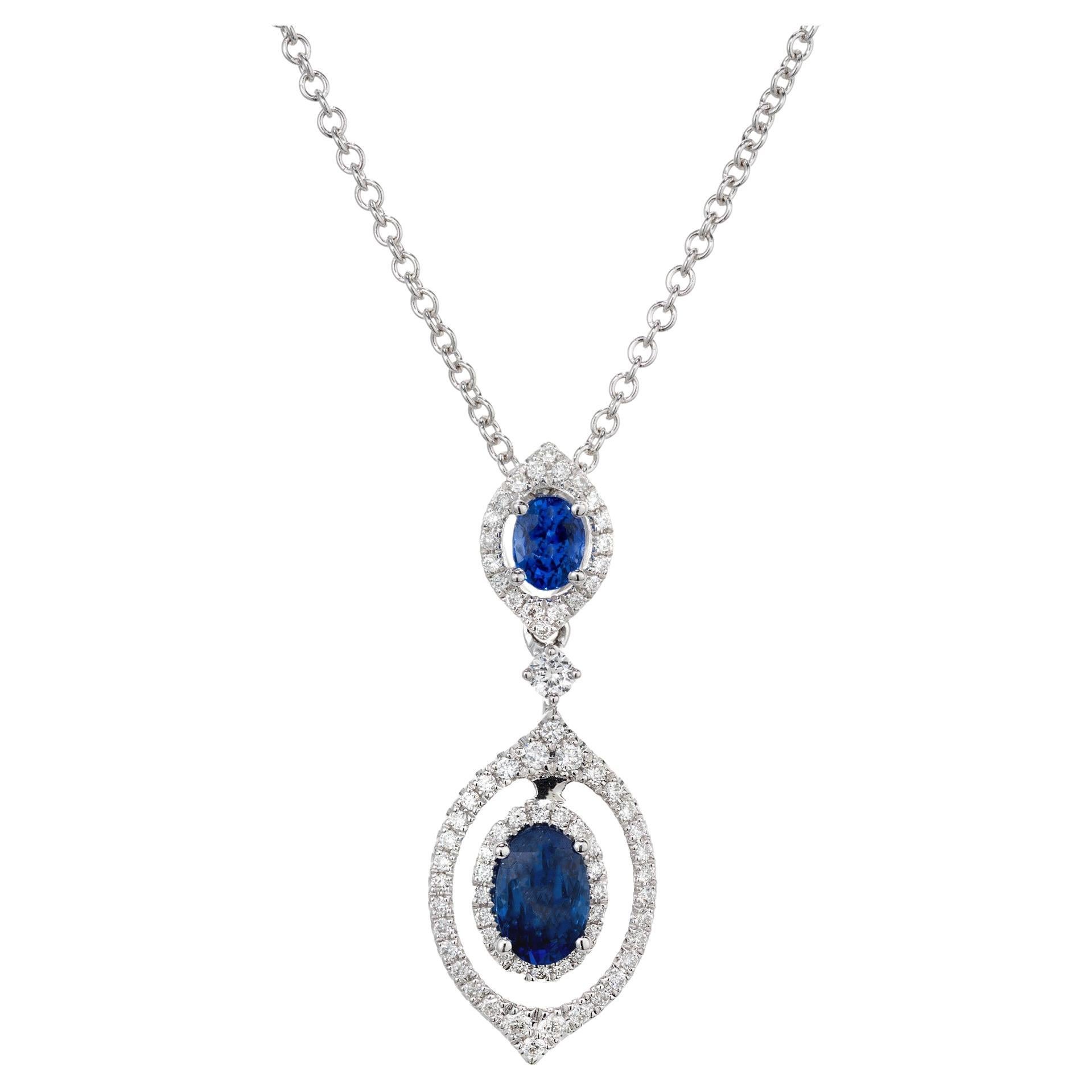 Peter Suchy .88 Carat Sapphire Diamond White Gold Halo Pendant Necklace For Sale