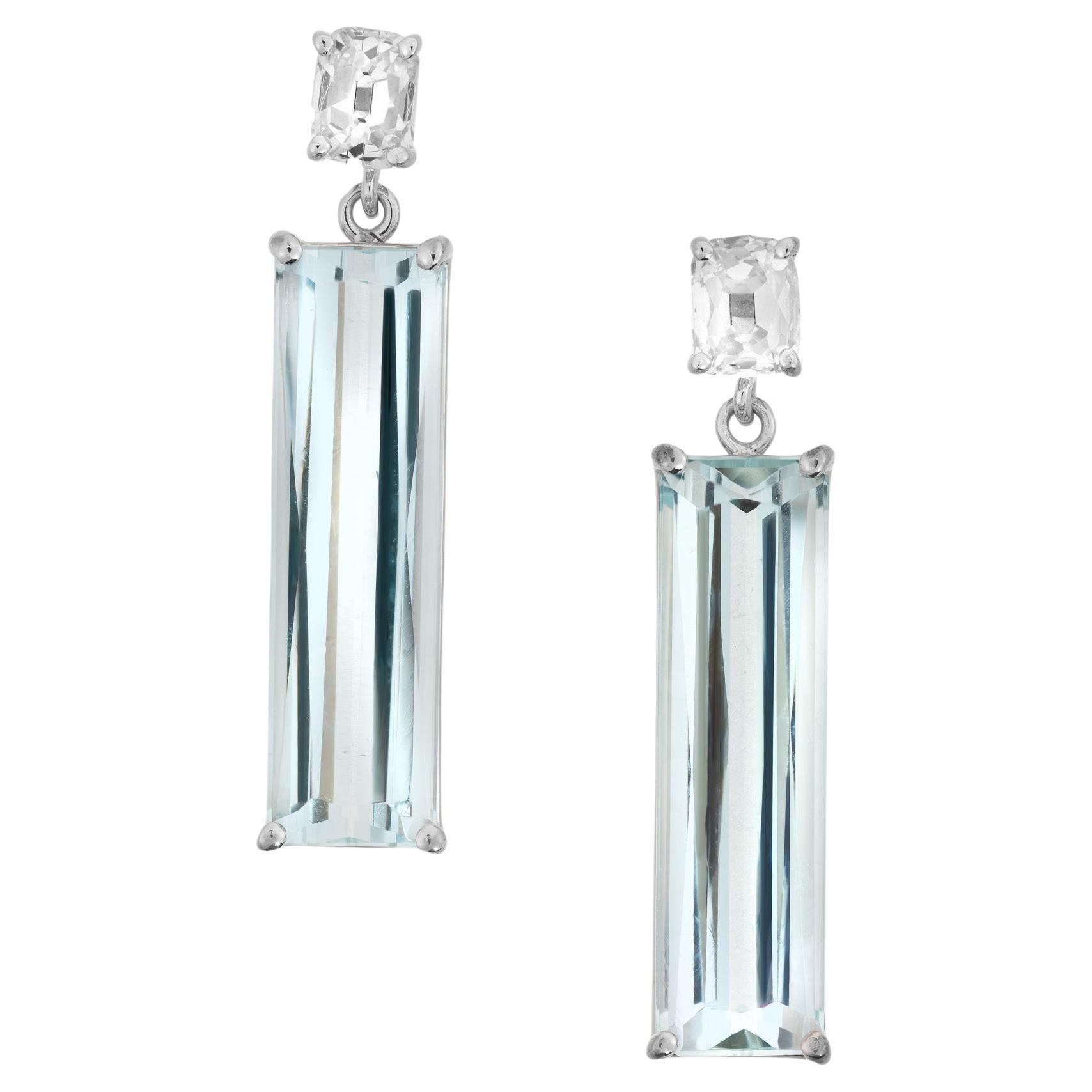 Peter Suchy 8.94 Carat Aquamarine Diamond White Gold Dangle Earrings  For Sale