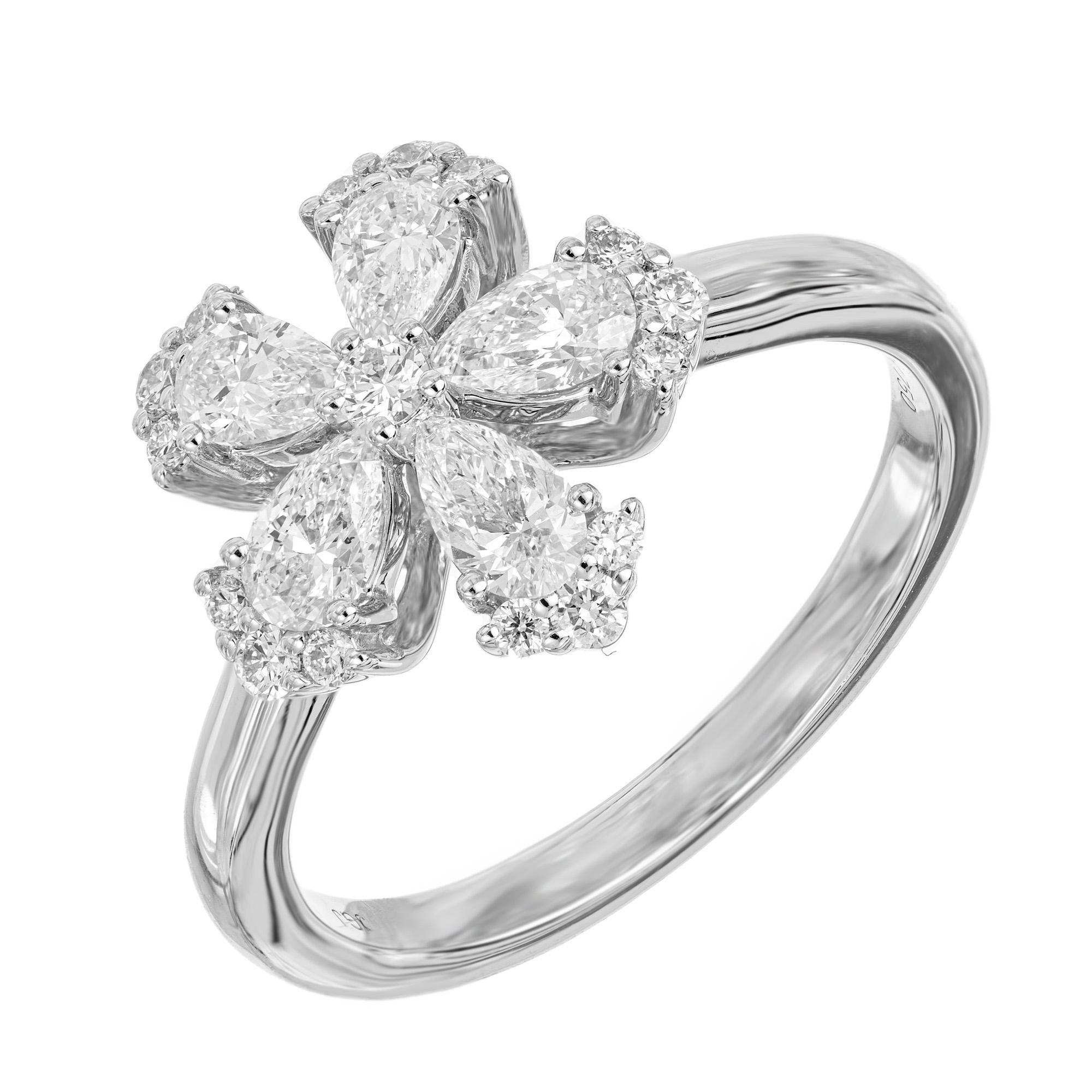 Pear Cut Peter Suchy .90 Carat Pear Shape Diamond White Gold Flower Ring For Sale