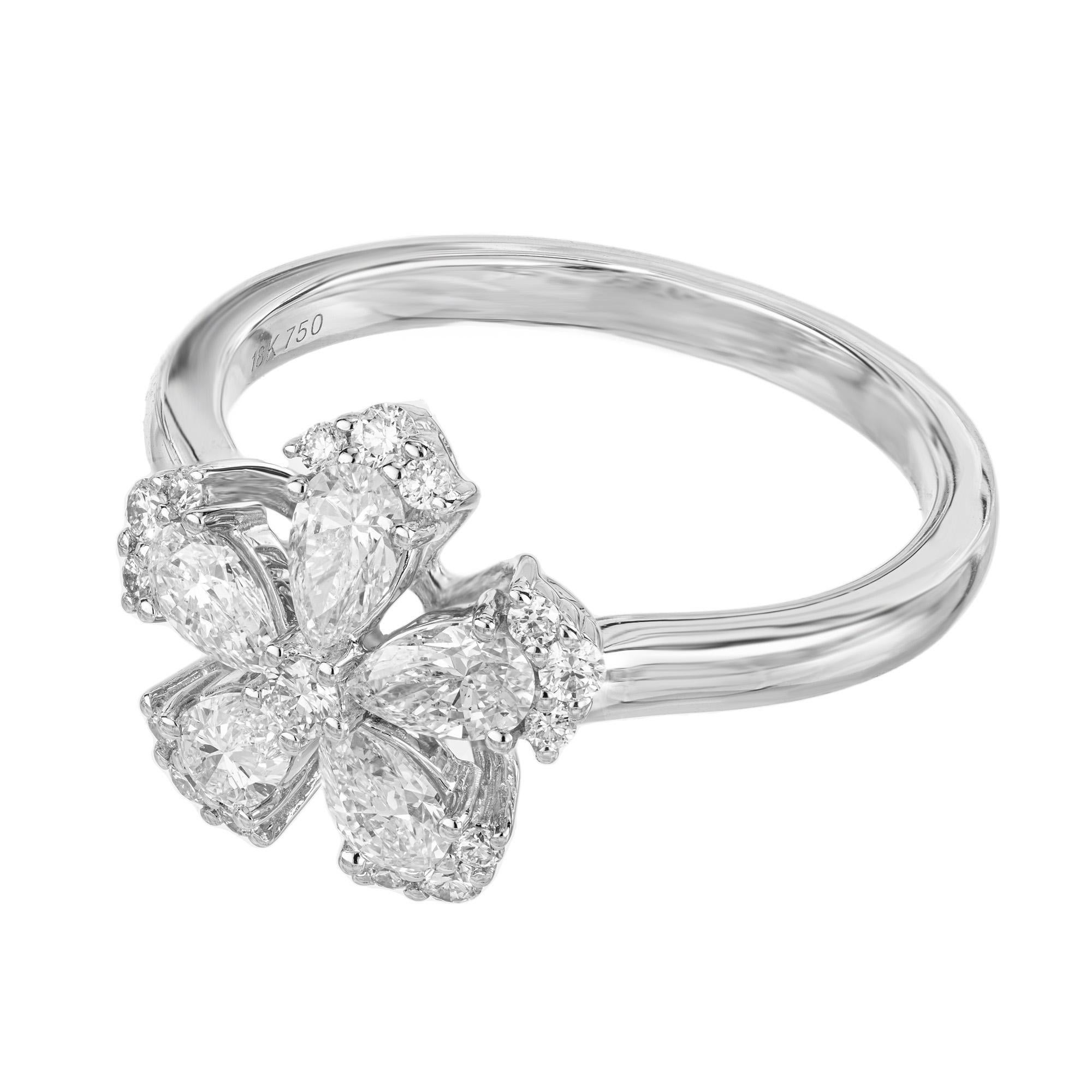 Peter Suchy .90 Carat Pear Shape Diamond White Gold Flower Ring In New Condition For Sale In Stamford, CT