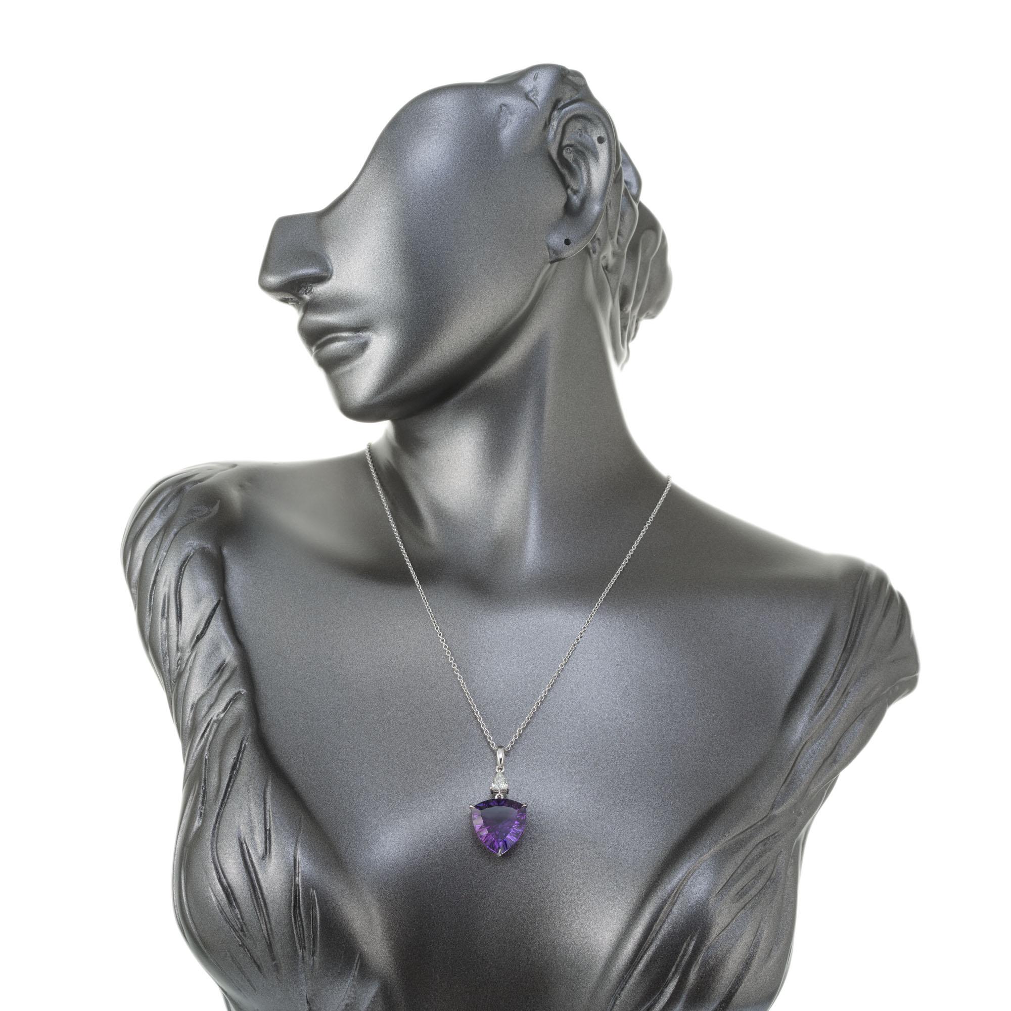 Women's Peter Suchy 9.25 Carat Amethyst Diamond White Gold Pendant Necklace For Sale