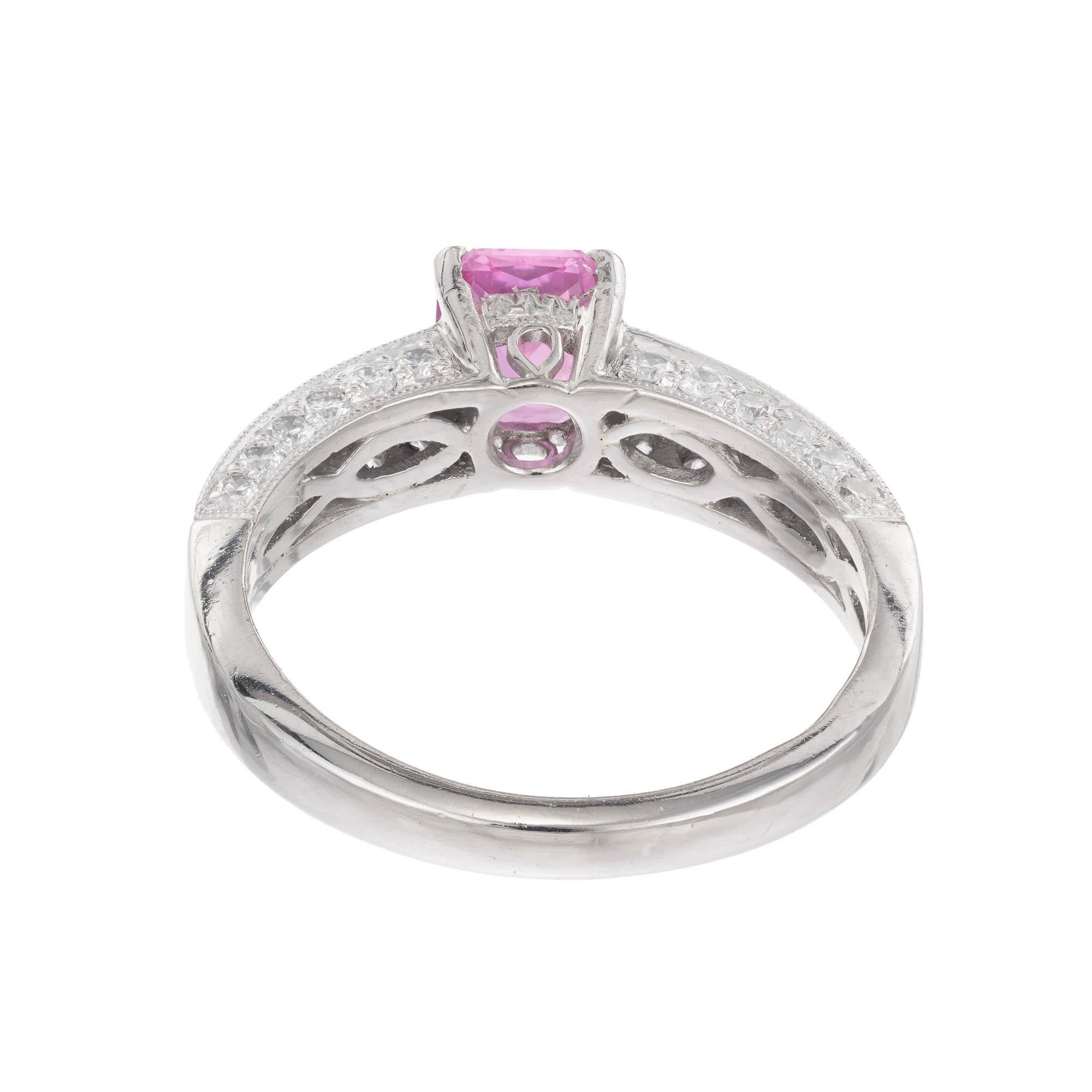 Round Cut Peter Suchy .93 Carat Pink Sapphire Diamond Platinum Engagement Ring For Sale