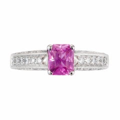 Peter Suchy Bague de fiançailles en platine avec saphir rose de 0,93 carat et diamants