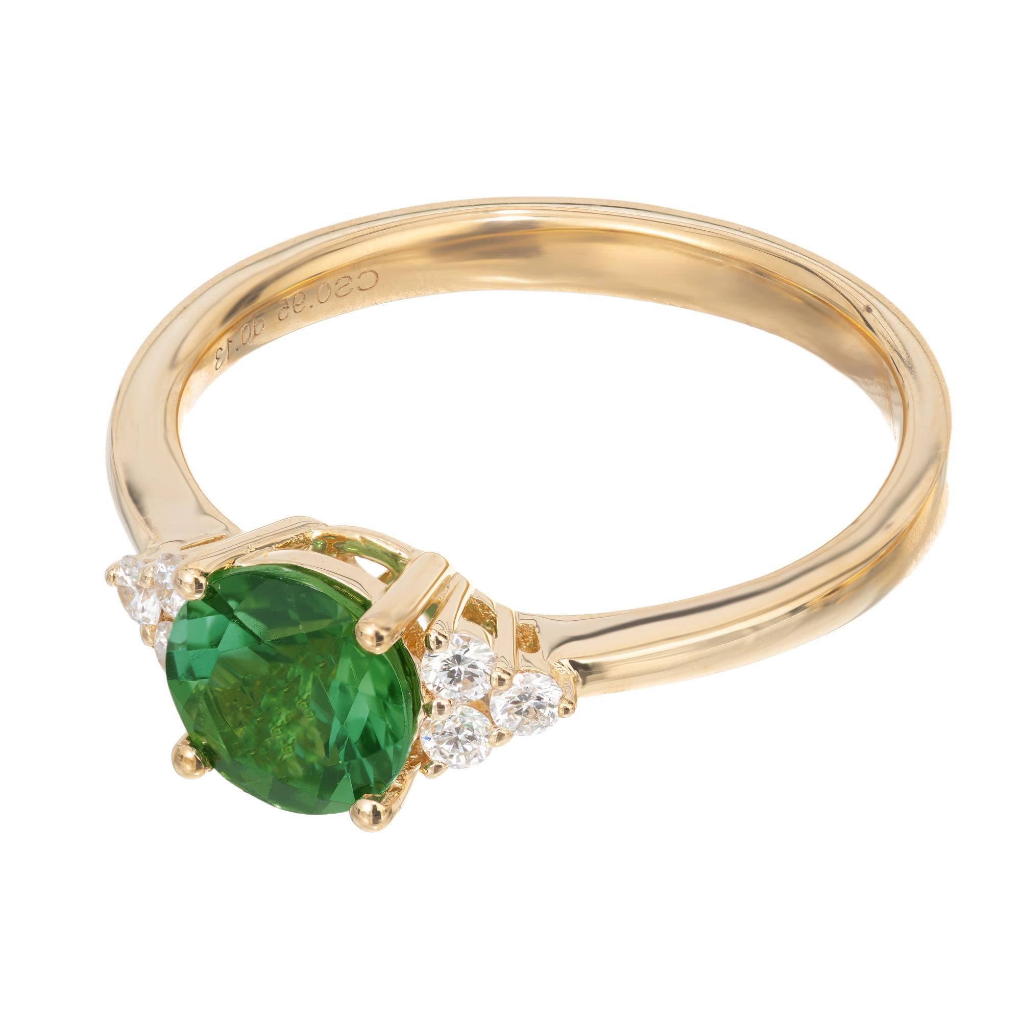 Round Cut Peter Suchy .95 Carat Tourmaline Diamond Yellow Gold Engagement Ring For Sale