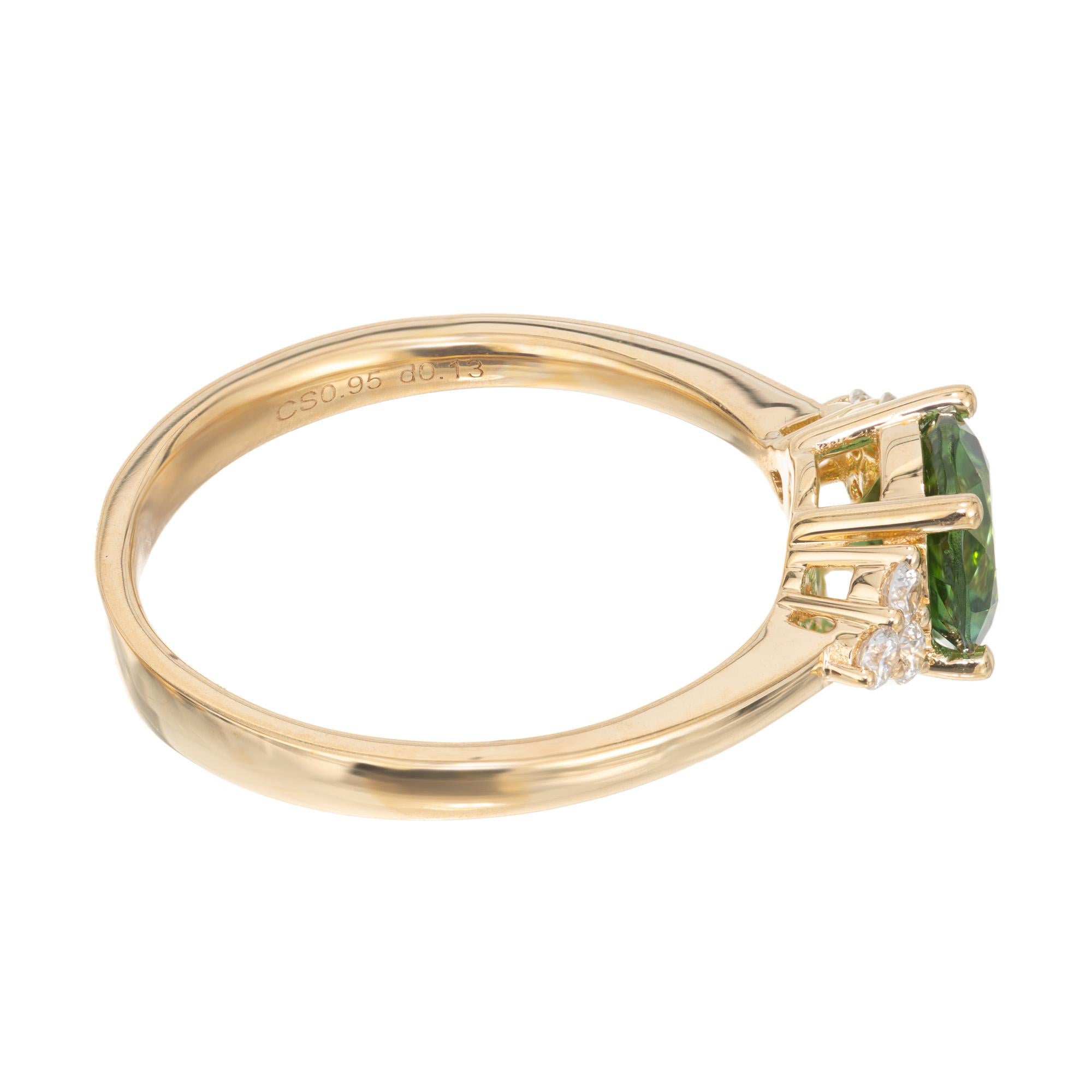 Peter Suchy .95 Carat Tourmaline Diamond Yellow Gold Engagement Ring In New Condition For Sale In Stamford, CT