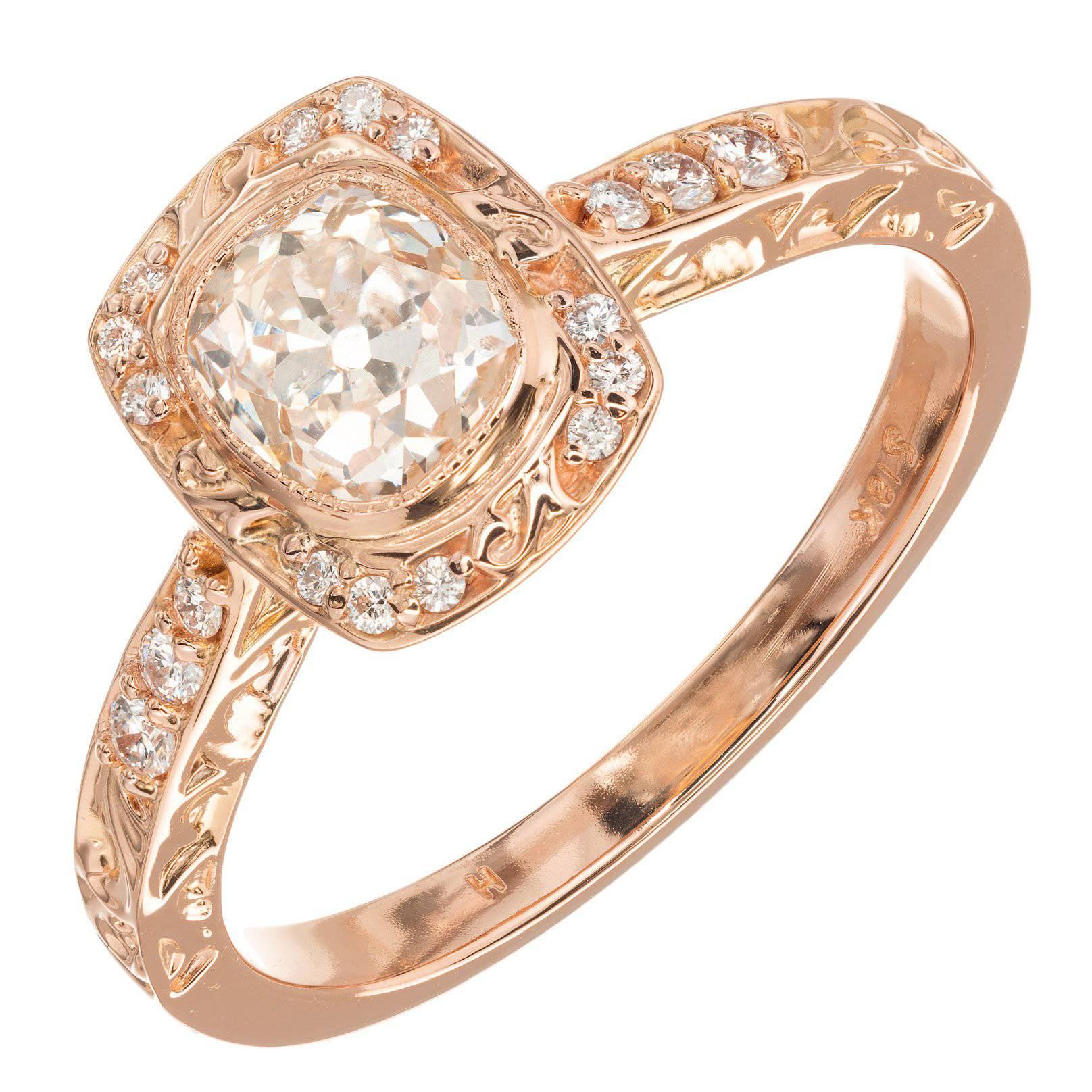 Peter Suchy .96 Carat Diamond Halo Rose Gold Engagement Ring For Sale