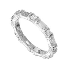 Peter Suchy .96 Carat Round Baguette Diamond Platinum Wedding Band Ring