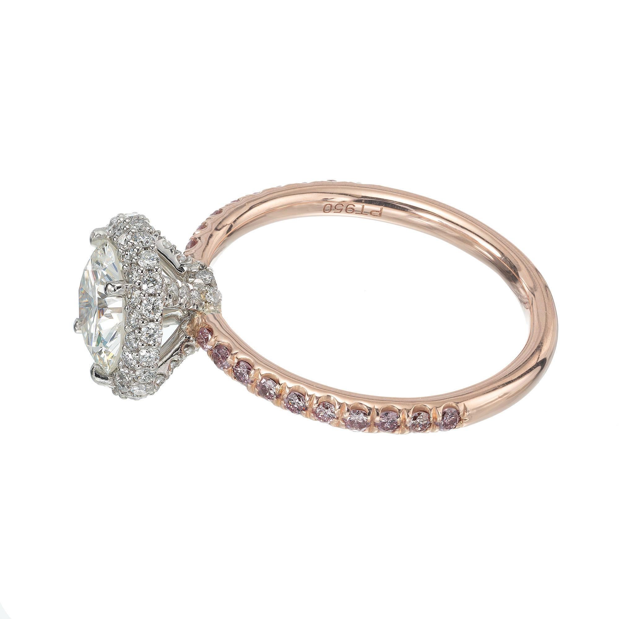 Round Cut Peter Suchy .96 Carat Round Diamond Halo Rose Gold Solitaire Engagement Ring For Sale