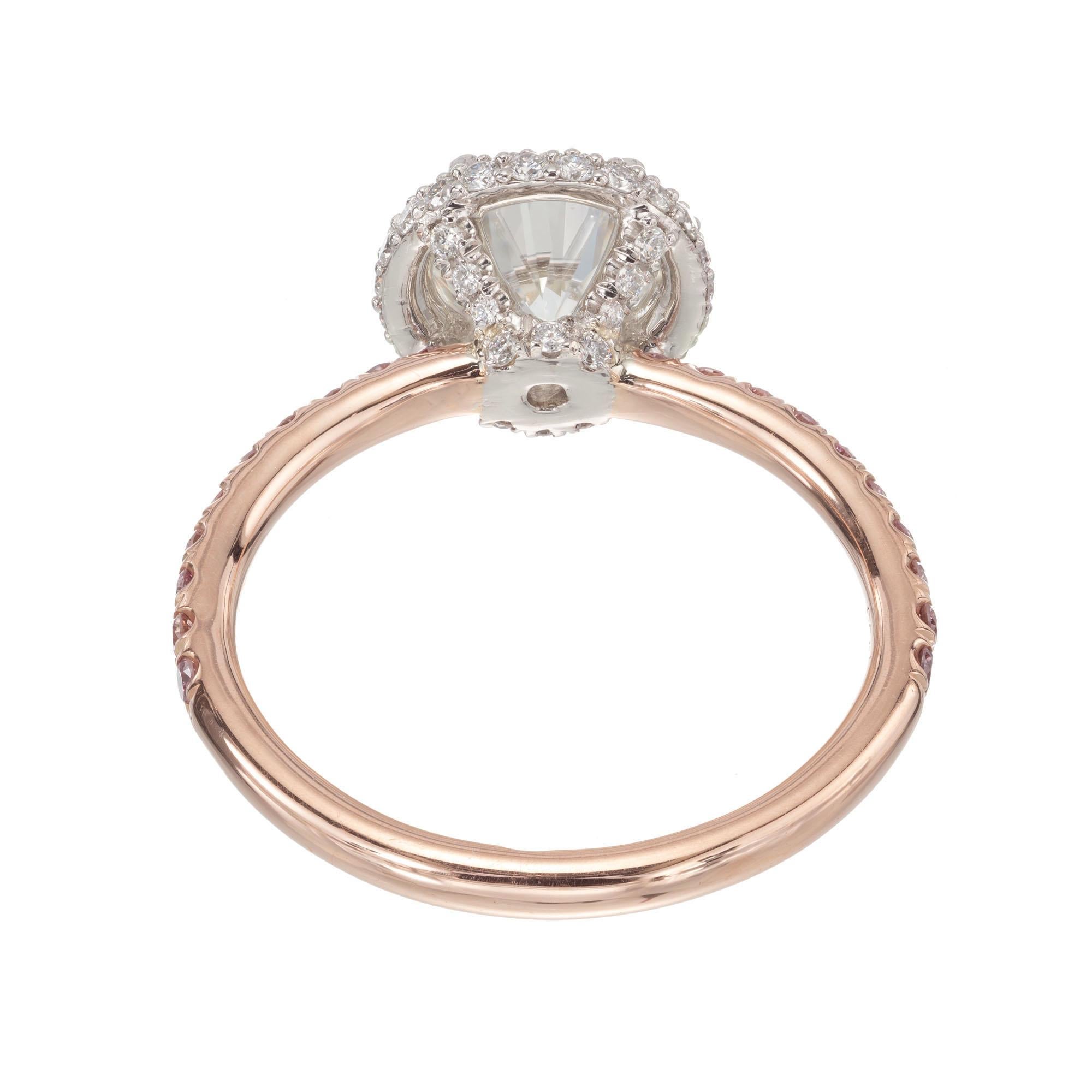 Peter Suchy .96 Carat Round Diamond Halo Rose Gold Solitaire Engagement Ring In Good Condition For Sale In Stamford, CT