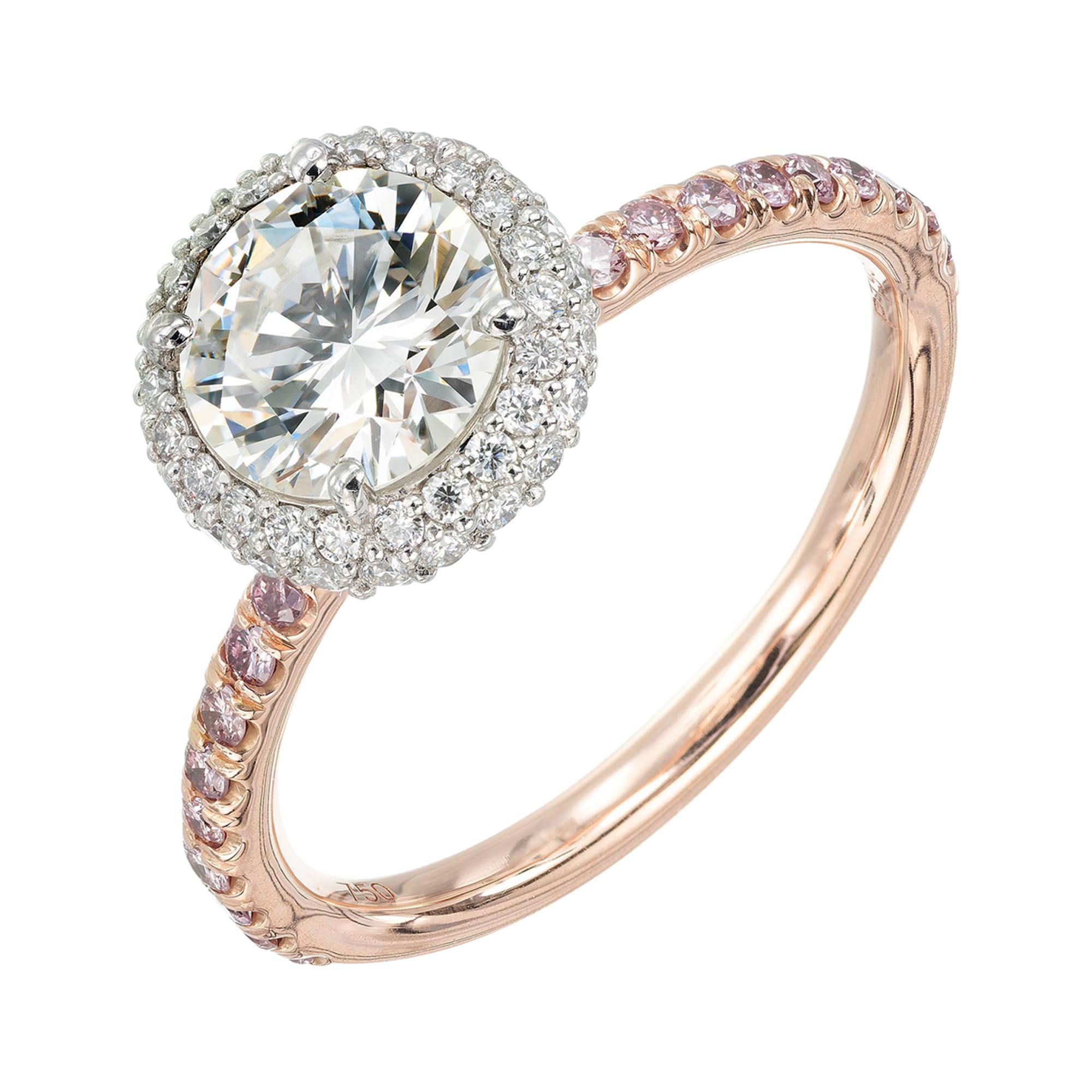 Bague de fiançailles solitaire en or rose avec halo de diamants ronds de 0,96 carat de Peter Suchy