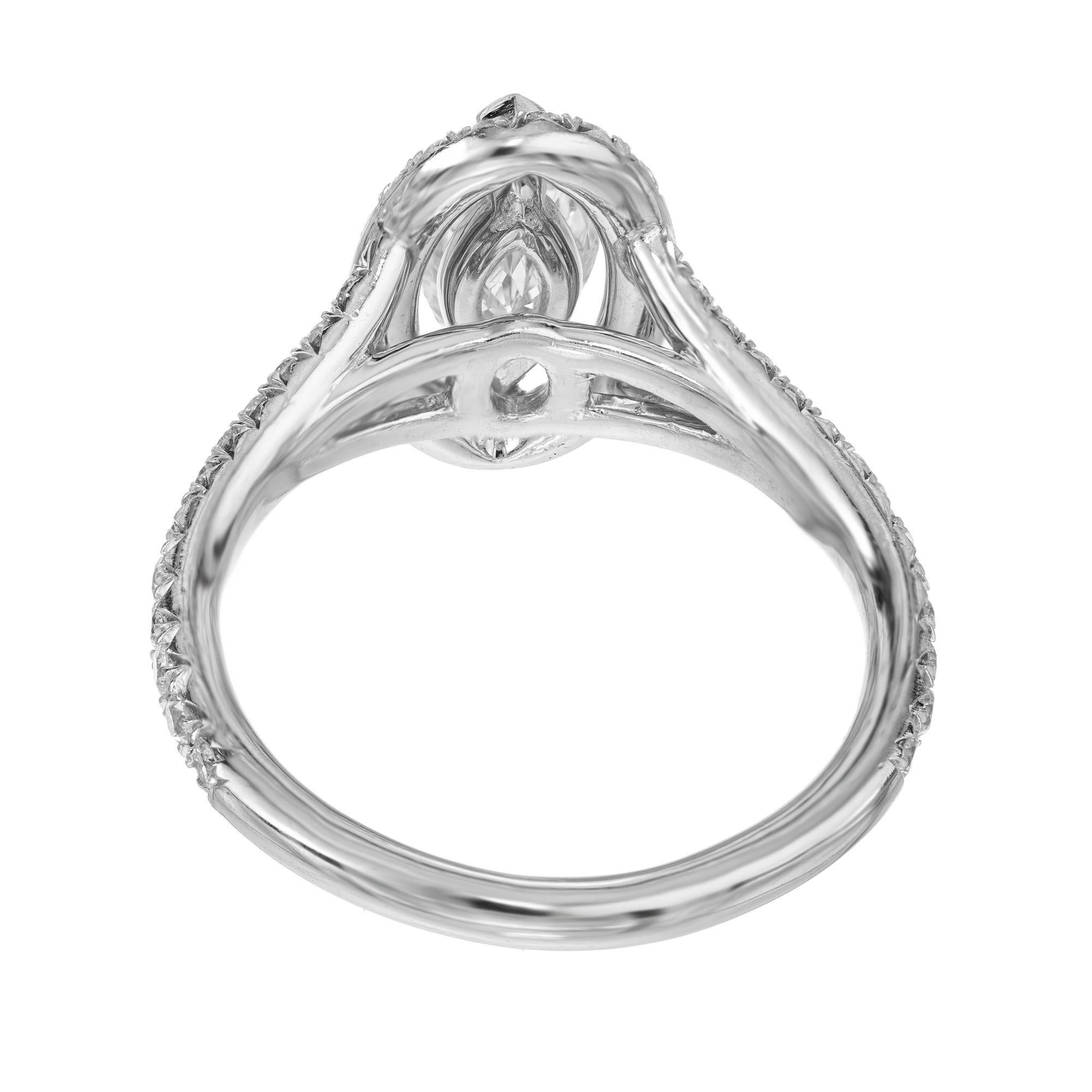 Marquise Cut Peter Suchy .99 Carat Marquise Diamond Halo Platinum Engagement Ring For Sale