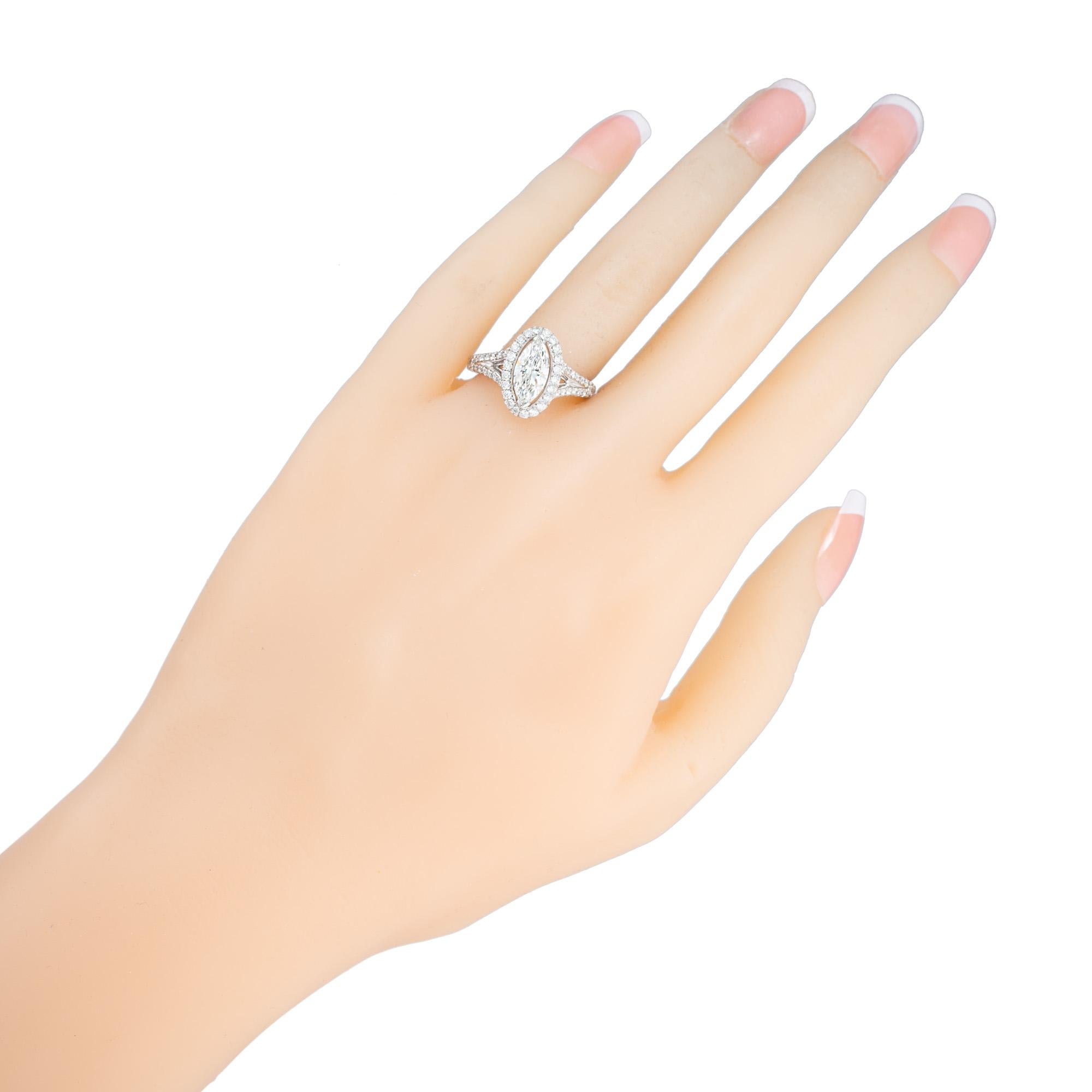 Women's Peter Suchy .99 Carat Marquise Diamond Halo Platinum Engagement Ring For Sale