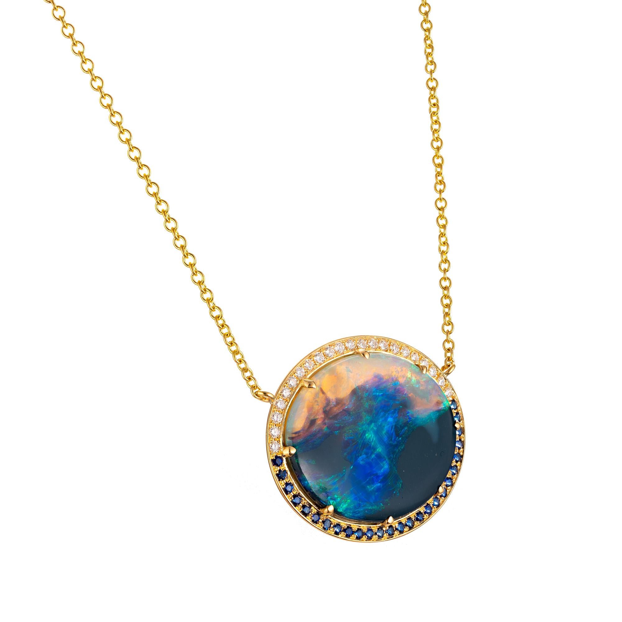 Women's Peter Suchy 9.94 Carat Black Opal Sapphire Diamond Gold Pendant Necklace