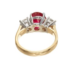 Peter Suchy AGL 3.16 Carat Oval Ruby Diamond Gold Three-Stone Engagement Ring