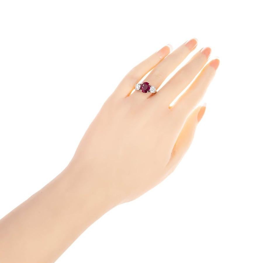 Oval Cut Peter Suchy AGL 3.16 Carat Oval Ruby Diamond Gold Three-Stone Engagement Ring For Sale