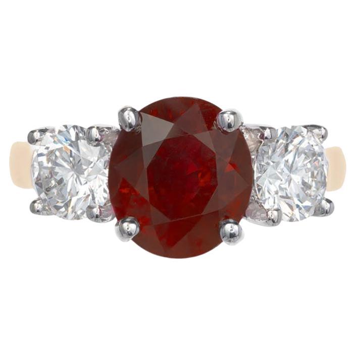 Peter Suchy AGL 3.16 Carat Oval Ruby Diamond Gold Three-Stone Engagement Ring For Sale